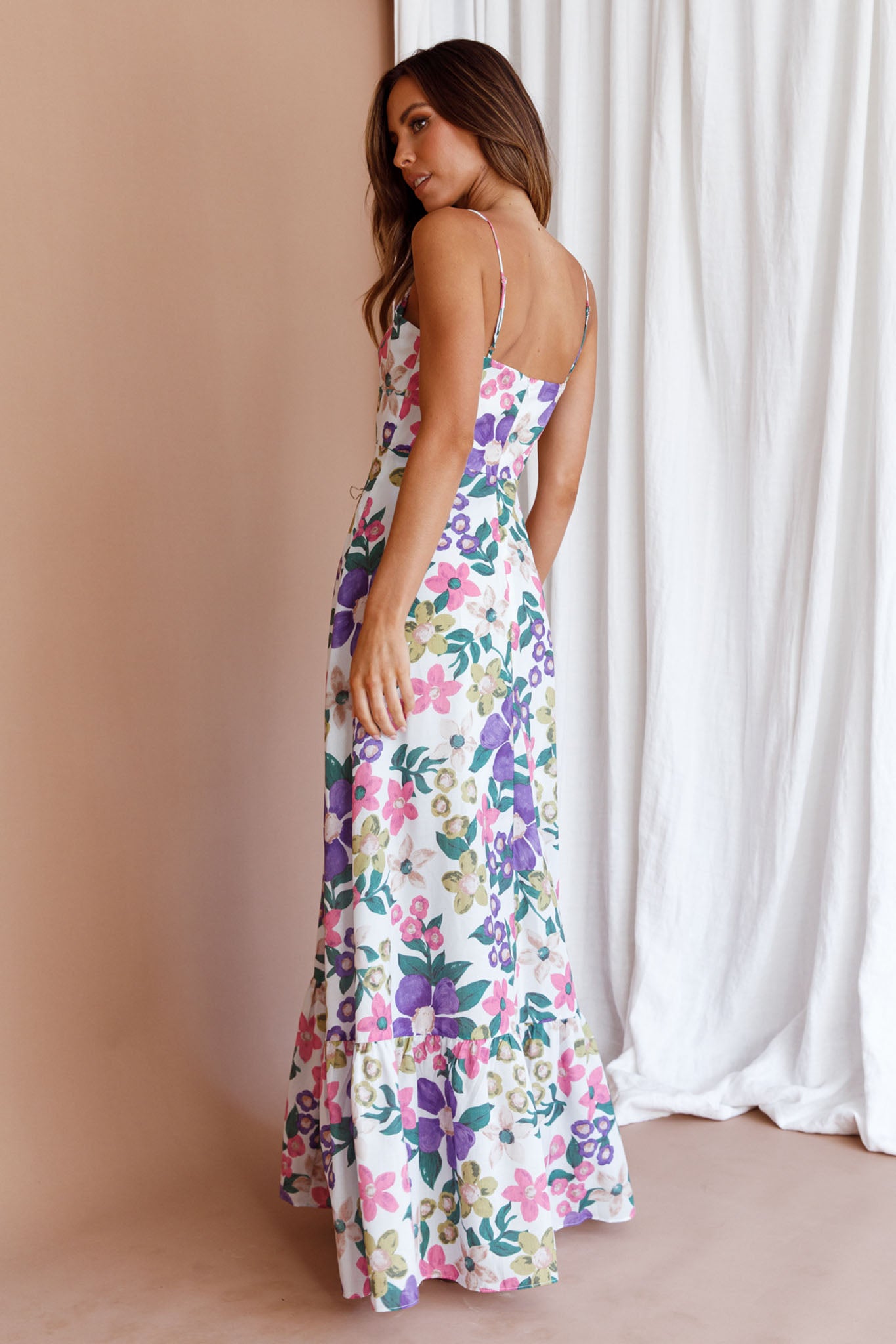 Beachside Flounce Hem Maxi Dress White Floral-Fable Dress