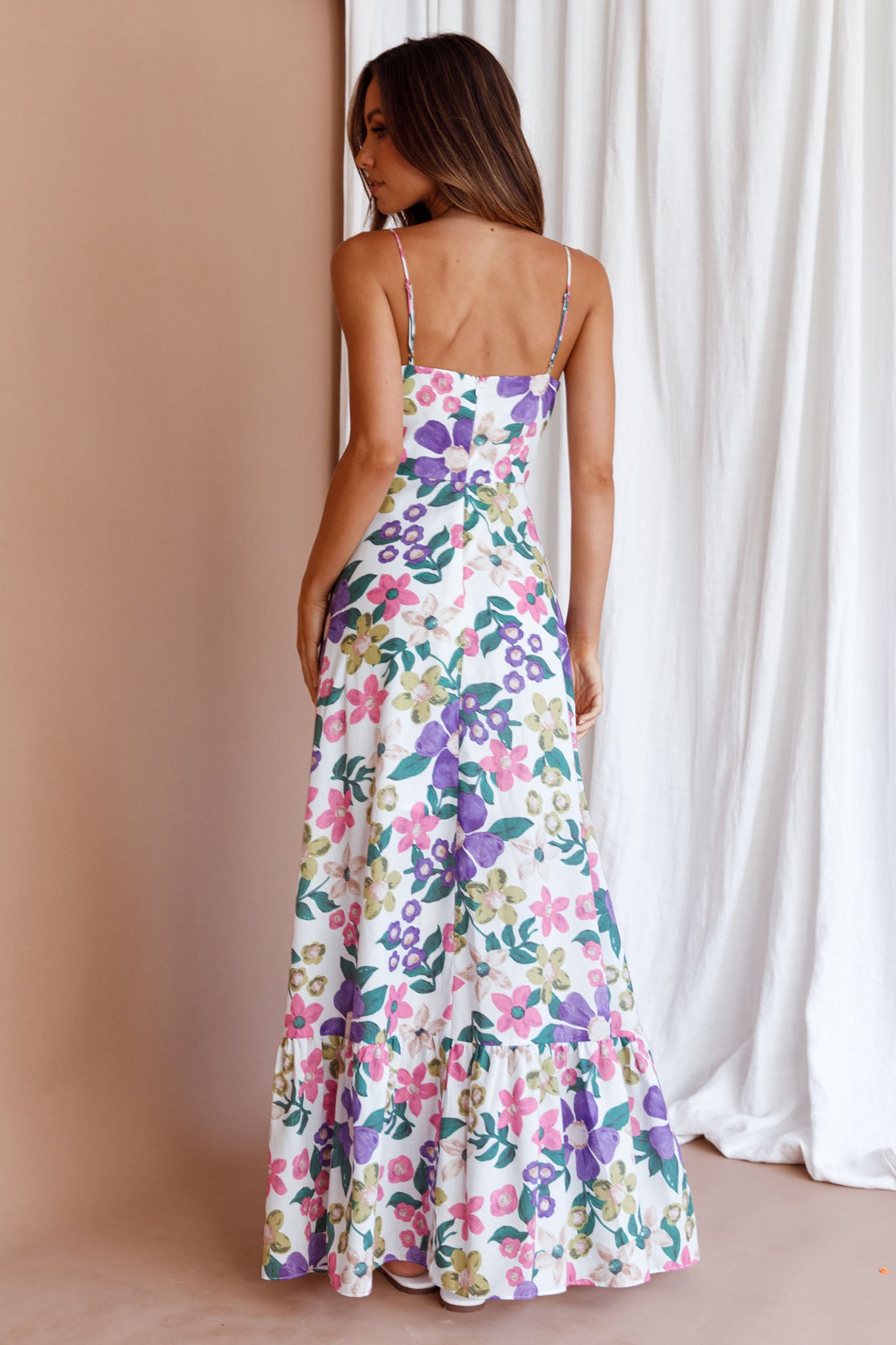 Beachside Flounce Hem Maxi Dress White Floral-Fable Dress
