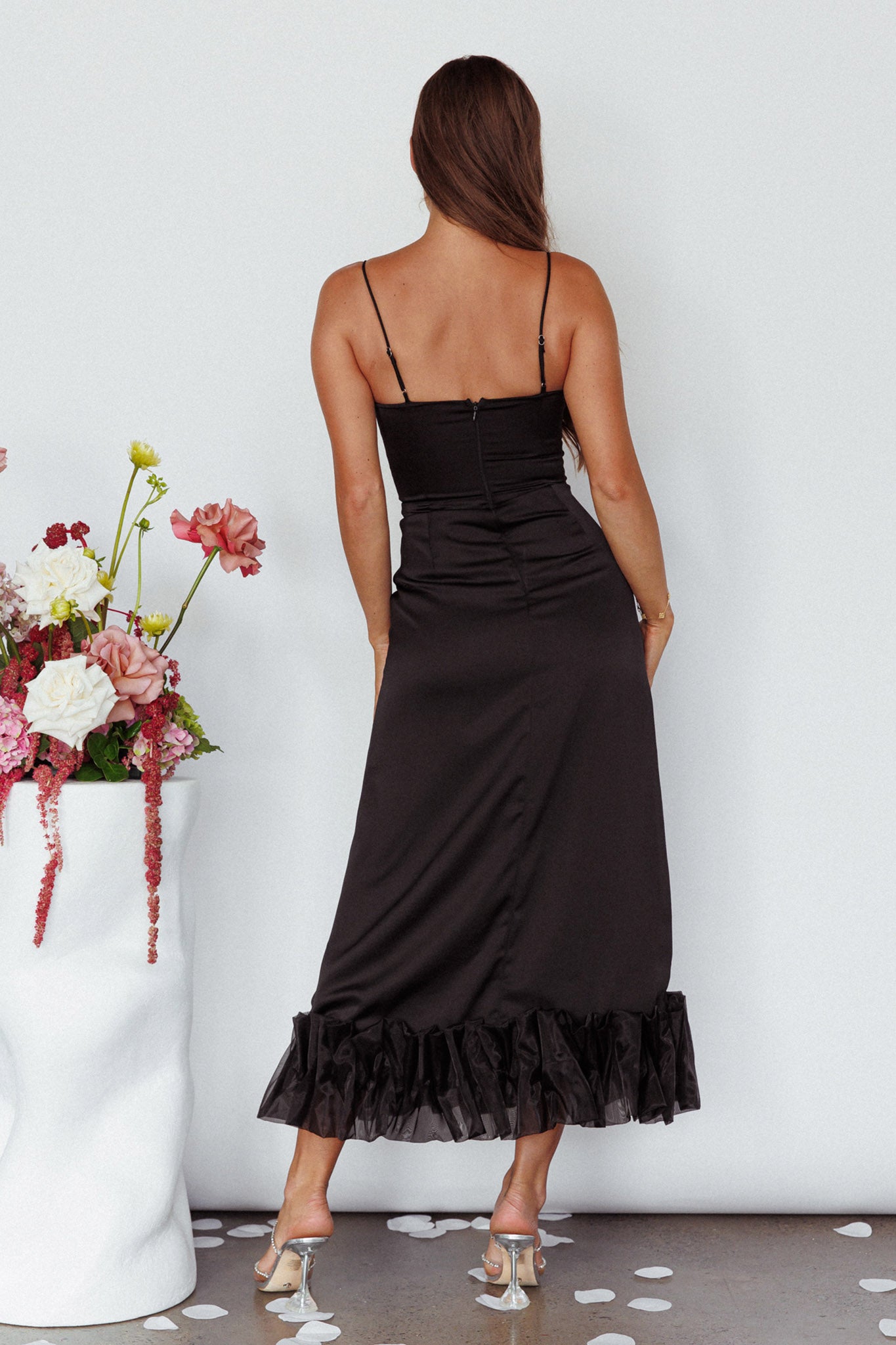 Buona Sera Hem Decoration Midi Dress Black-Fable Dress