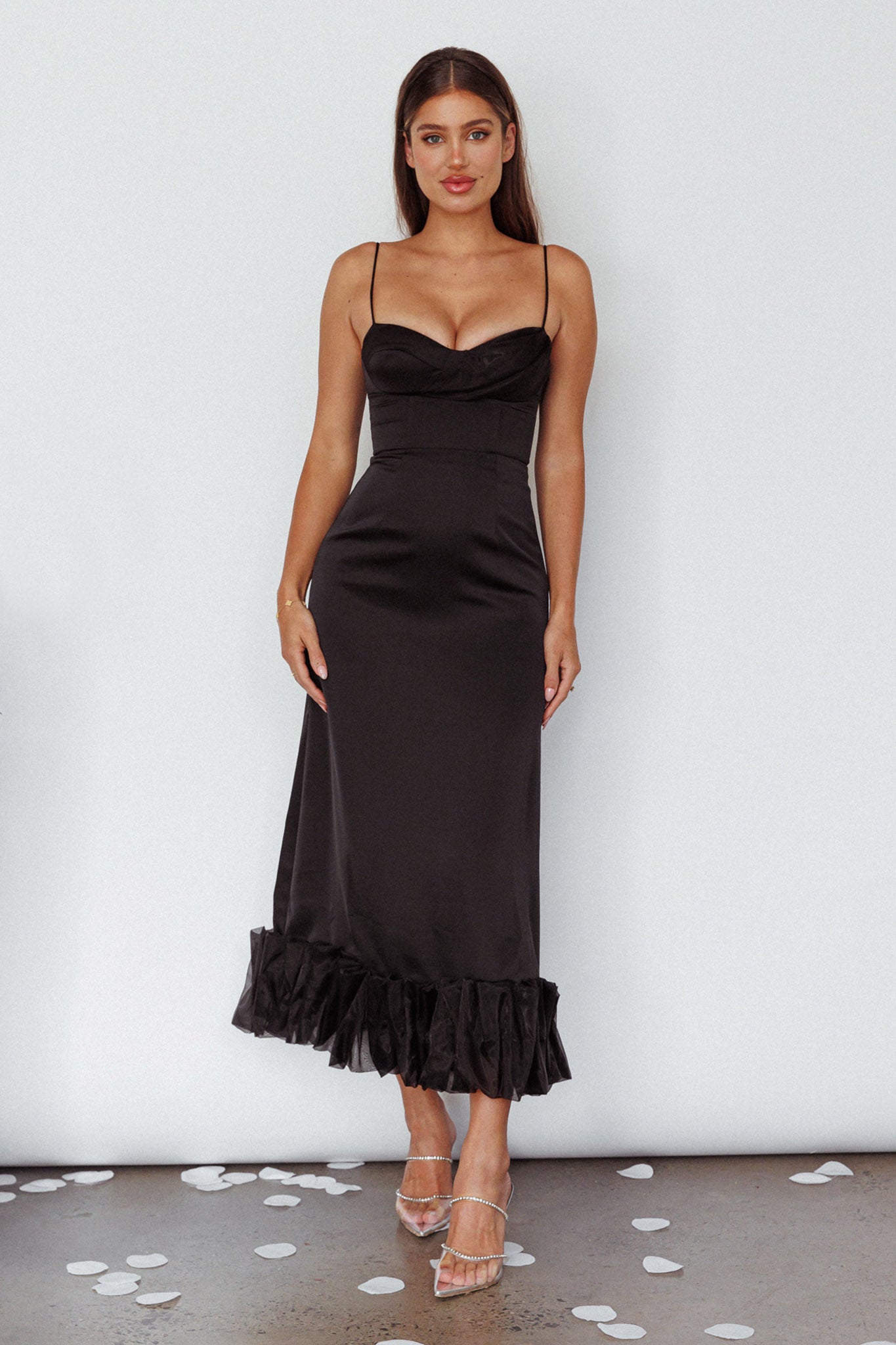 Buona Sera Hem Decoration Midi Dress Black-Fable Dress