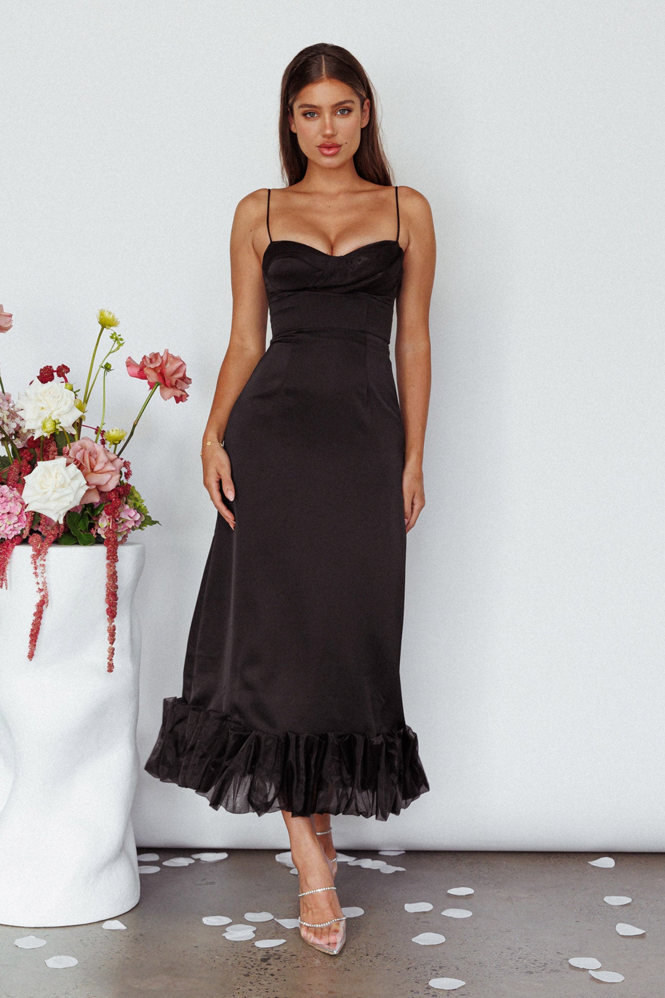 Buona Sera Hem Decoration Midi Dress Black-Fable Dress