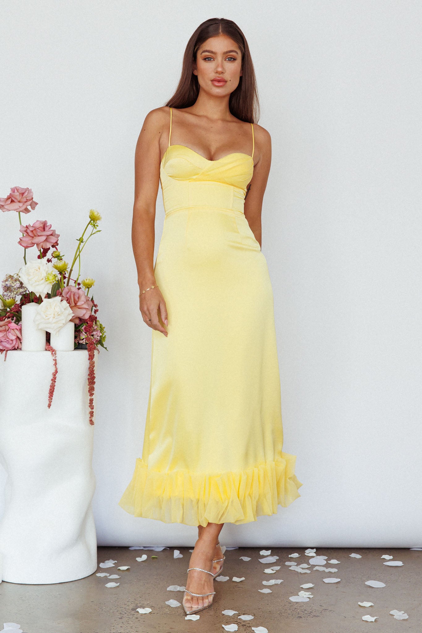 Buona Sera Hem Decoration Midi Dress Lemon-Fable Dress
