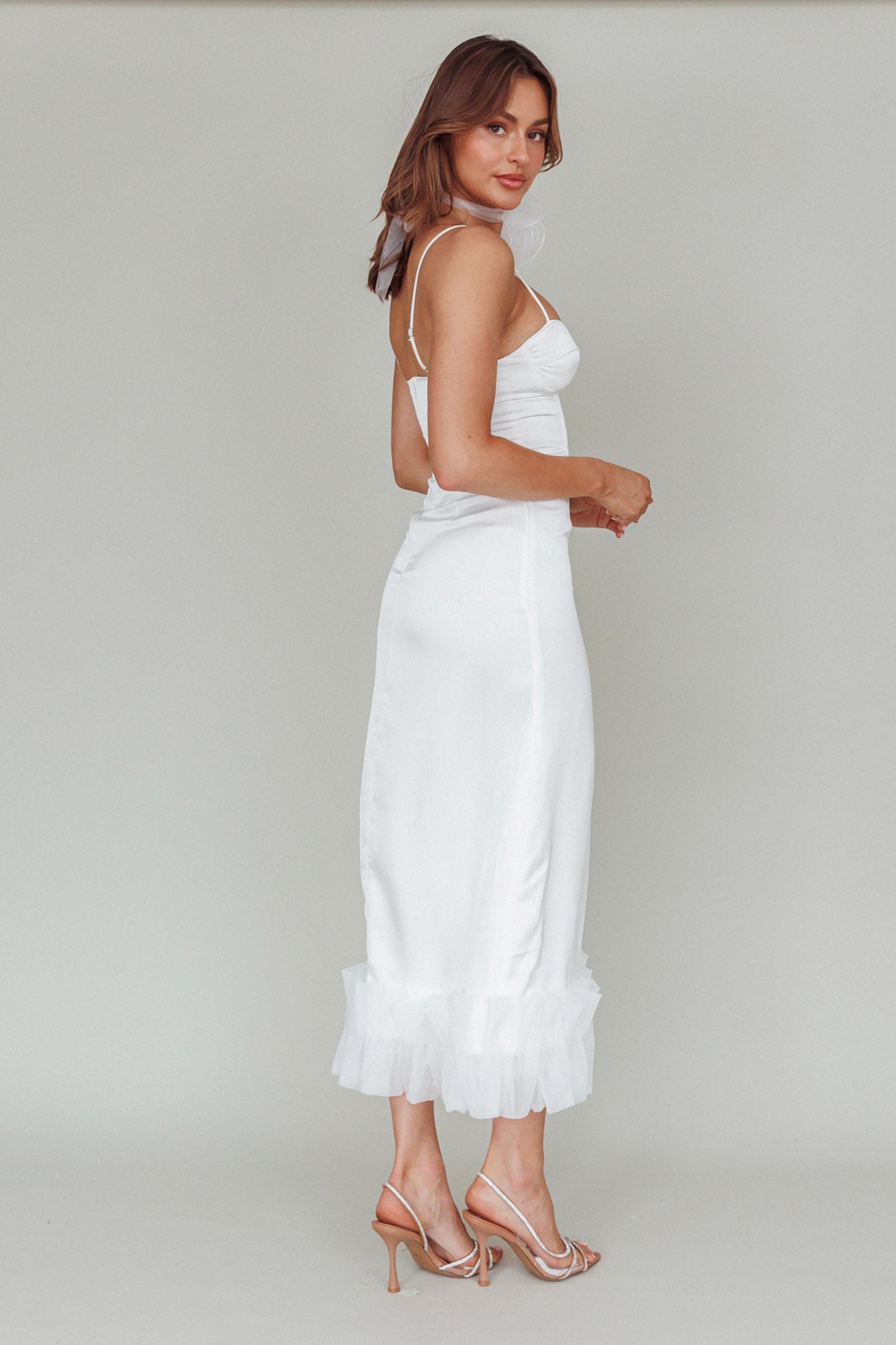 Buona Sera Hem Decoration Midi Dress White-Fable Dress