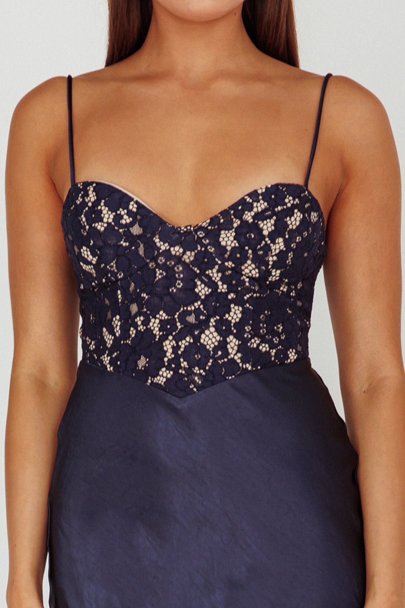 Evening Star Lace Bodice Maxi Dress Navy-Fable Dress