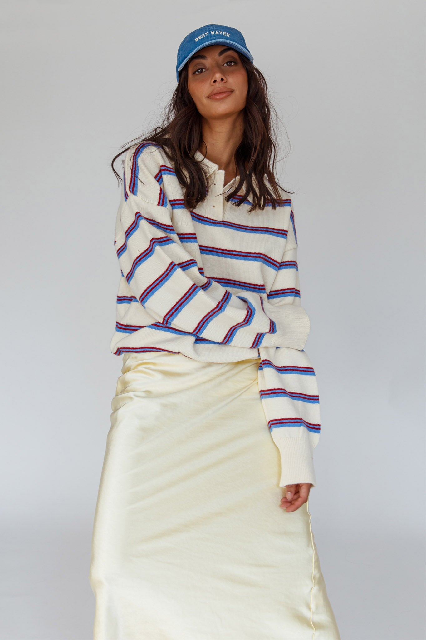 Boston Collared Knit Sweater Striped White-Fable Dress