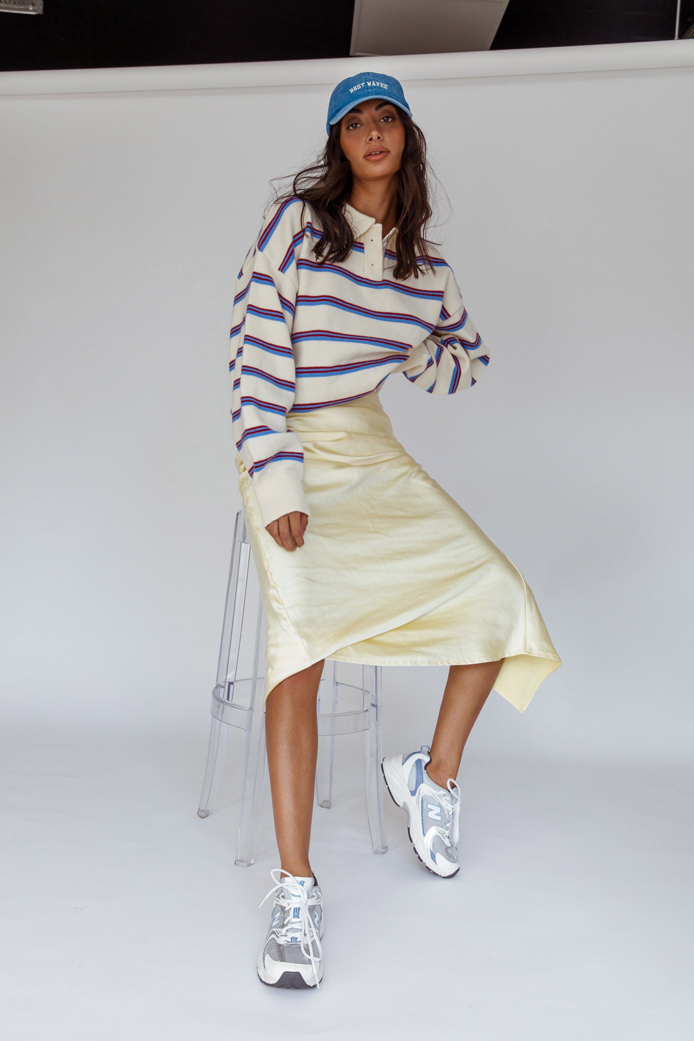 Boston Collared Knit Sweater Striped White-Fable Dress