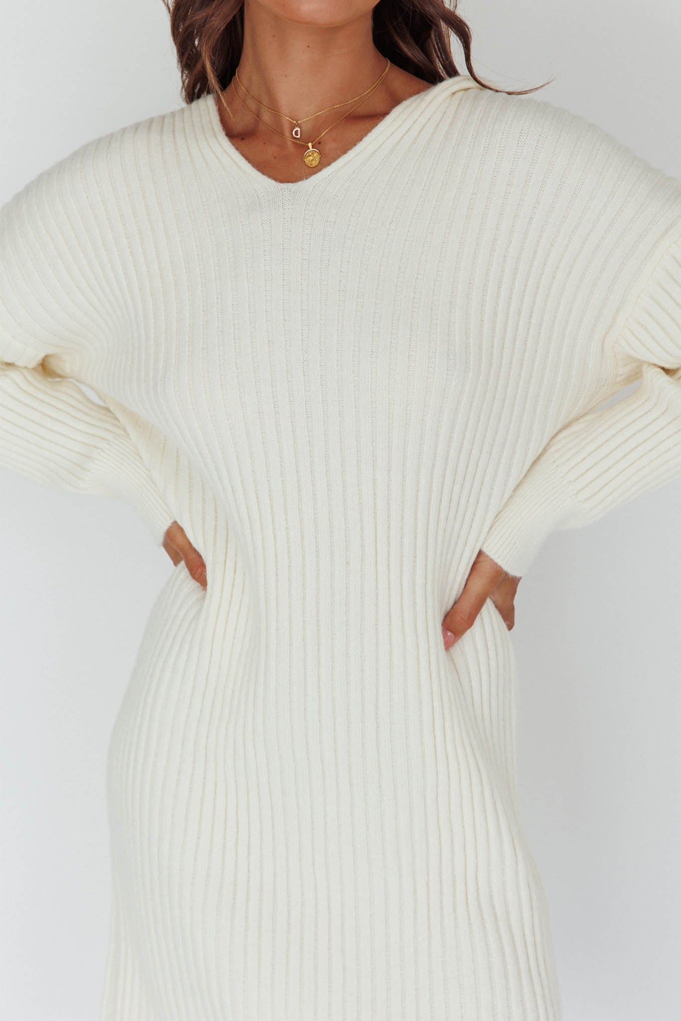 Autumn Hooded Sweater Midi Dress White-Fable Dress