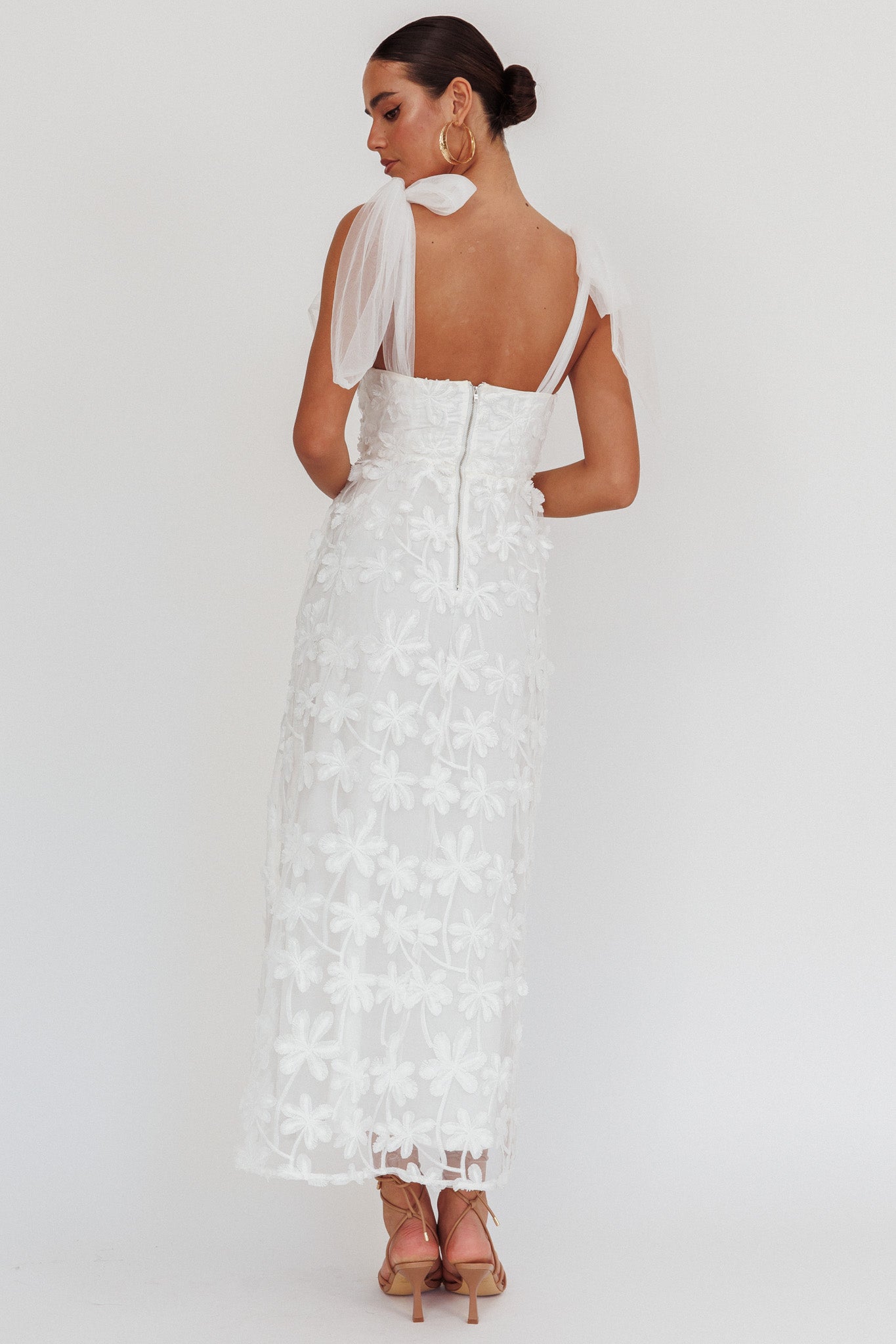 Mykonos Morning Tied Shoulder Tree Maxi Dress White-Fable Dress