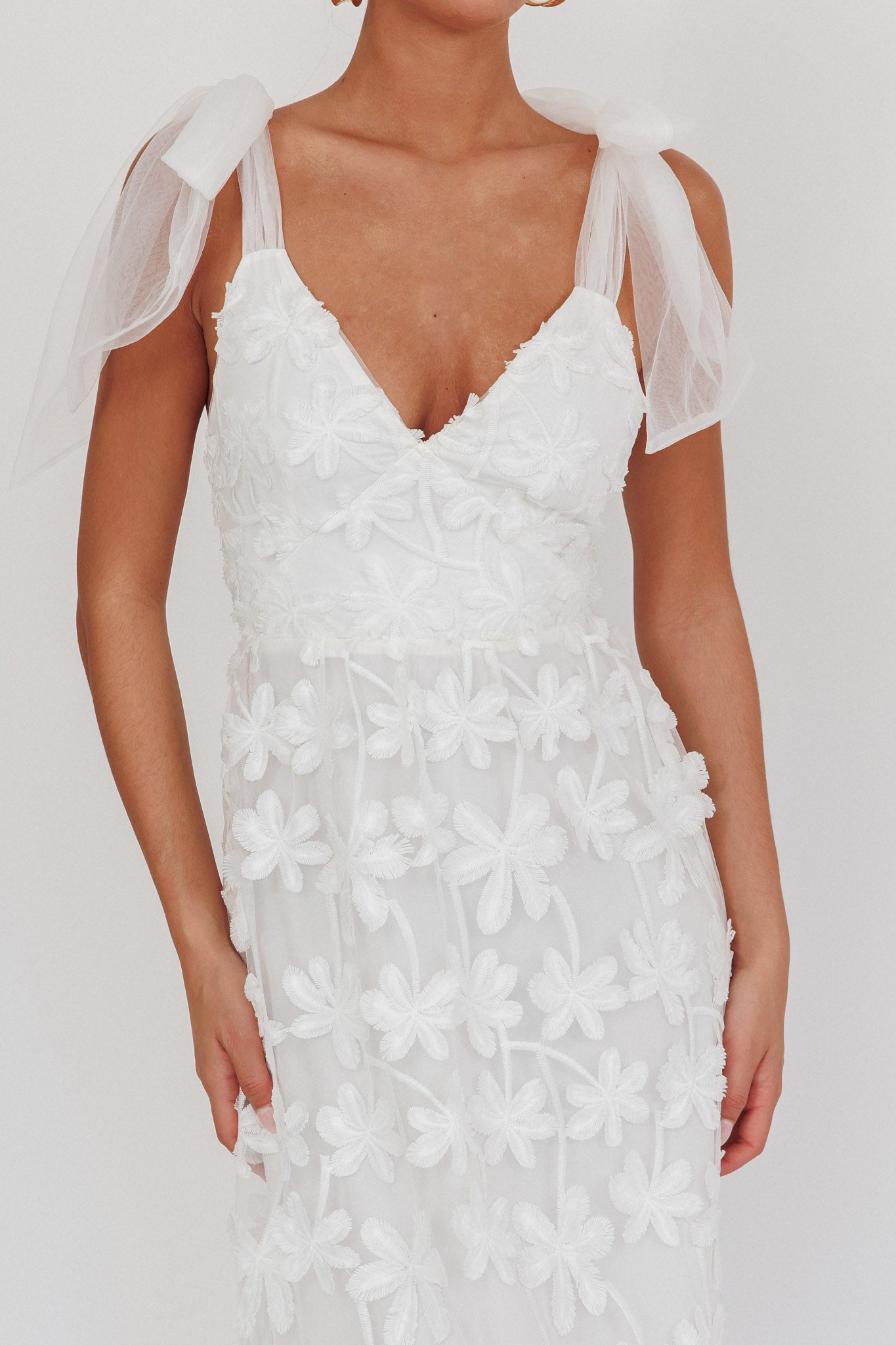 Mykonos Morning Tied Shoulder Tree Maxi Dress White-Fable Dress