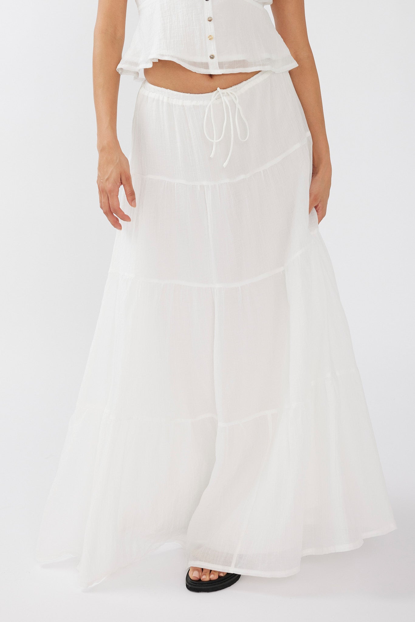 Azura Drawstring Maxi Skirt White-Fable Dress
