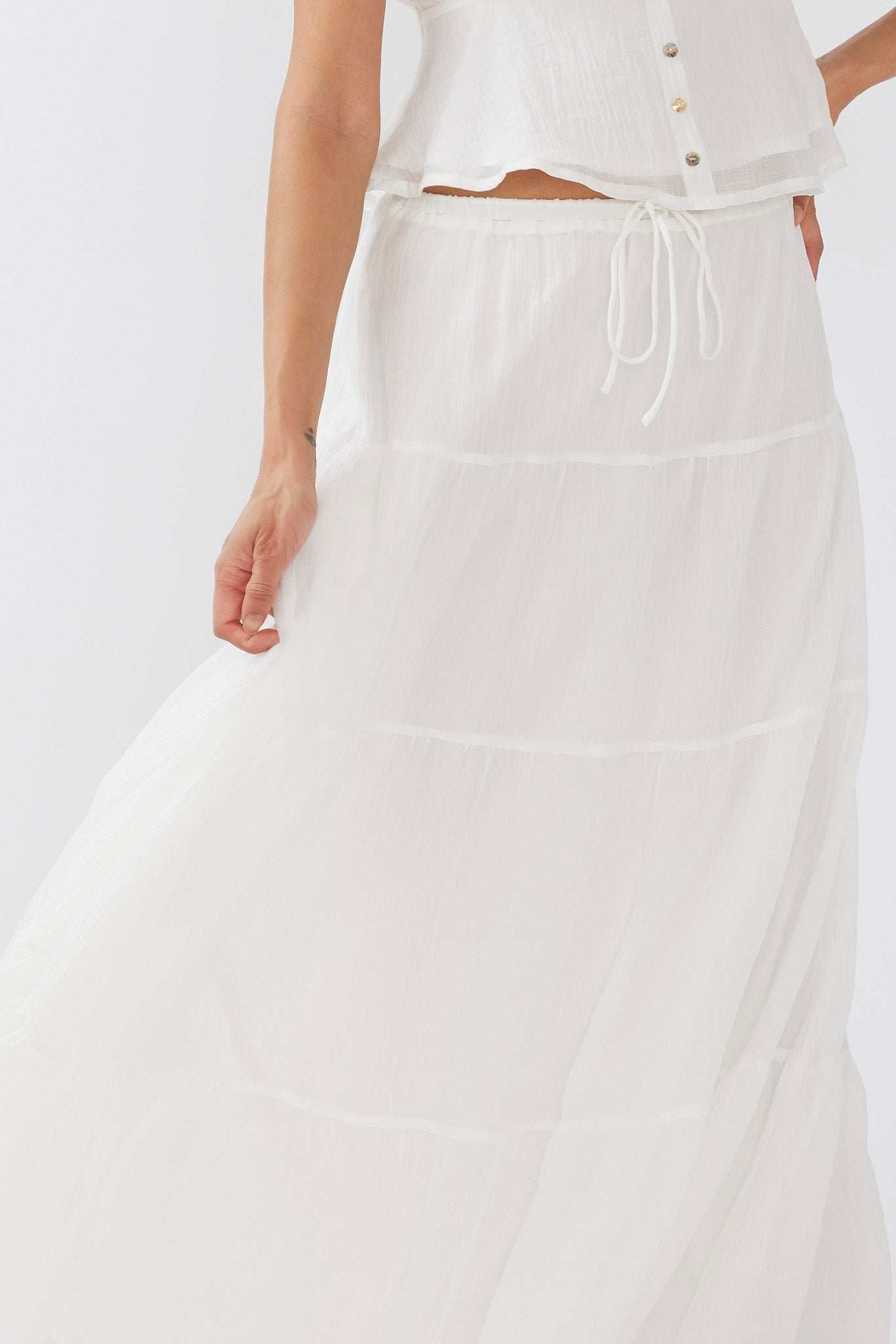 Azura Drawstring Maxi Skirt White-Fable Dress