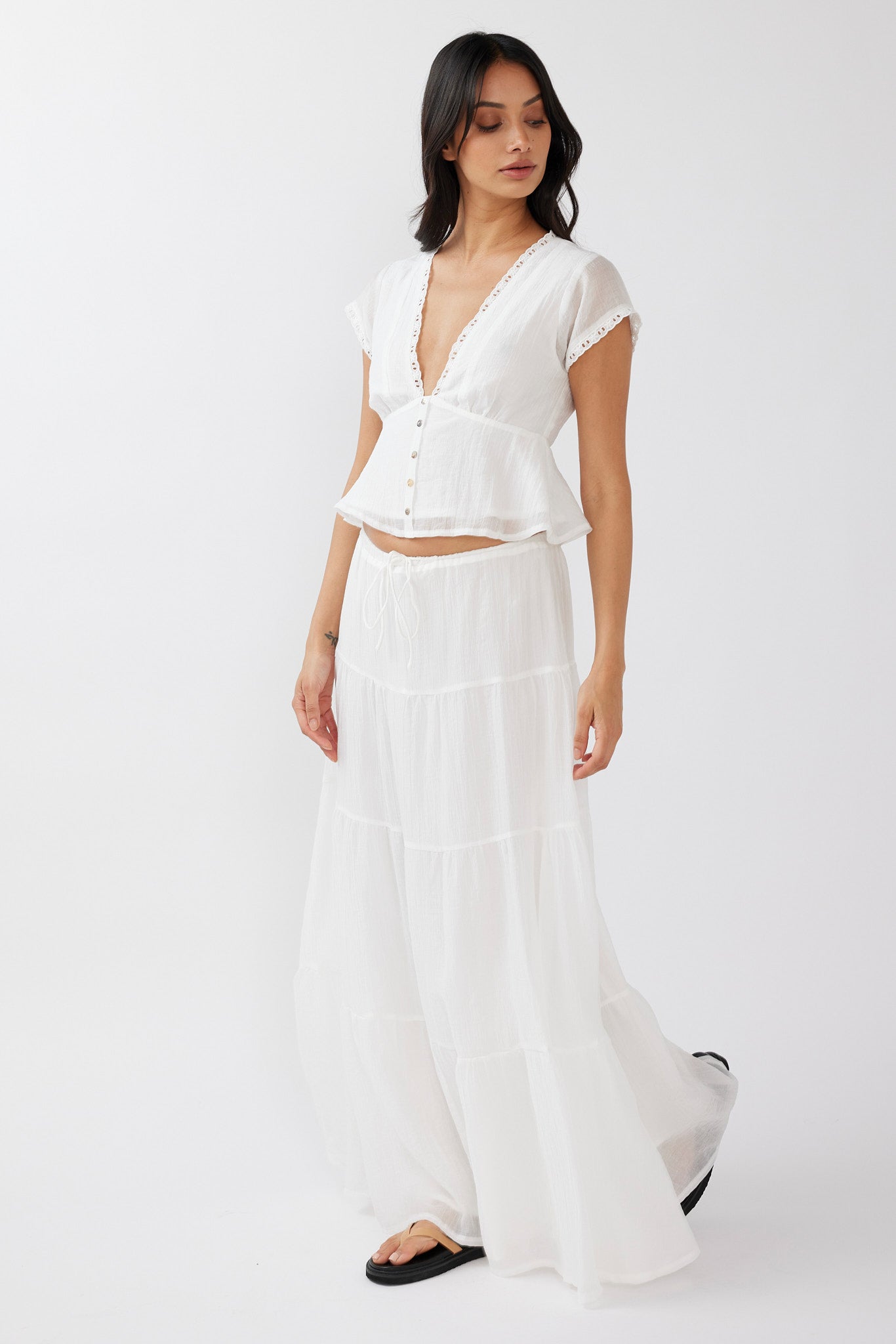 Azura Drawstring Maxi Skirt White-Fable Dress