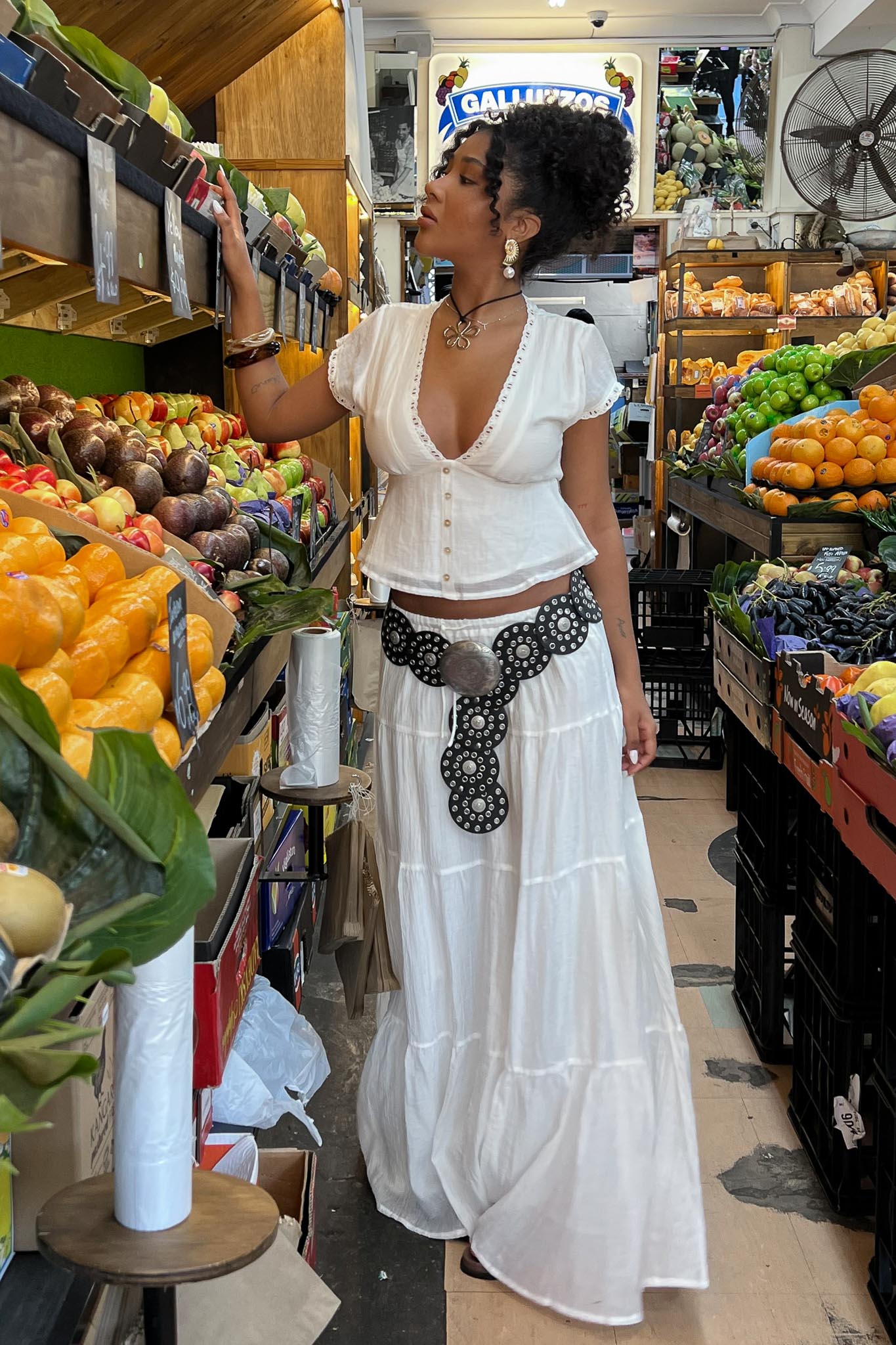 Azura Drawstring Maxi Skirt White-Fable Dress