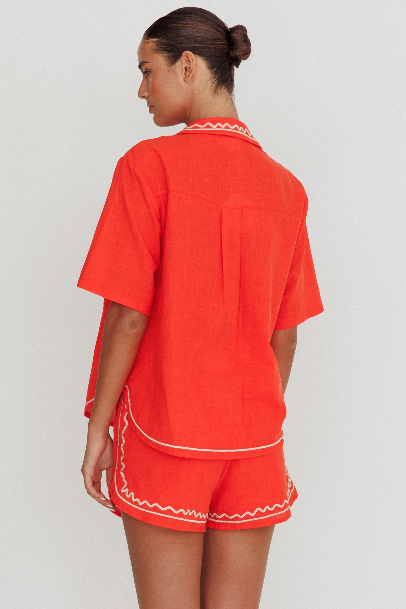 On Vacay Embroidered Button-Up Shirt Orange-Fable Dress