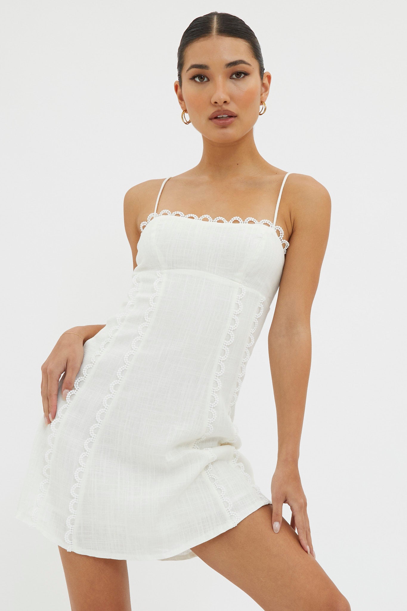 Chamberlain Scallop Trim Mini Dress White-Fable Dress