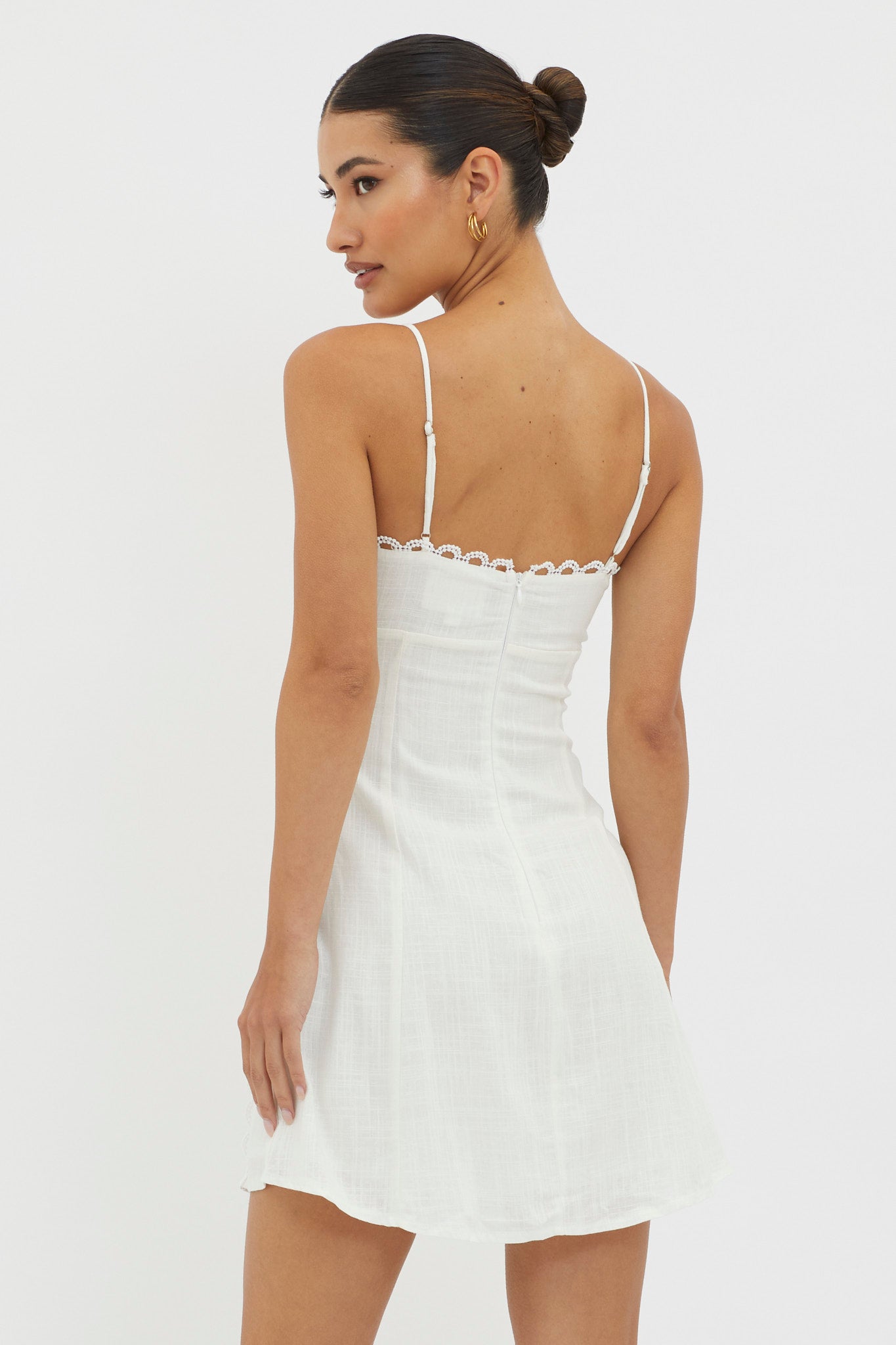 Chamberlain Scallop Trim Mini Dress White-Fable Dress