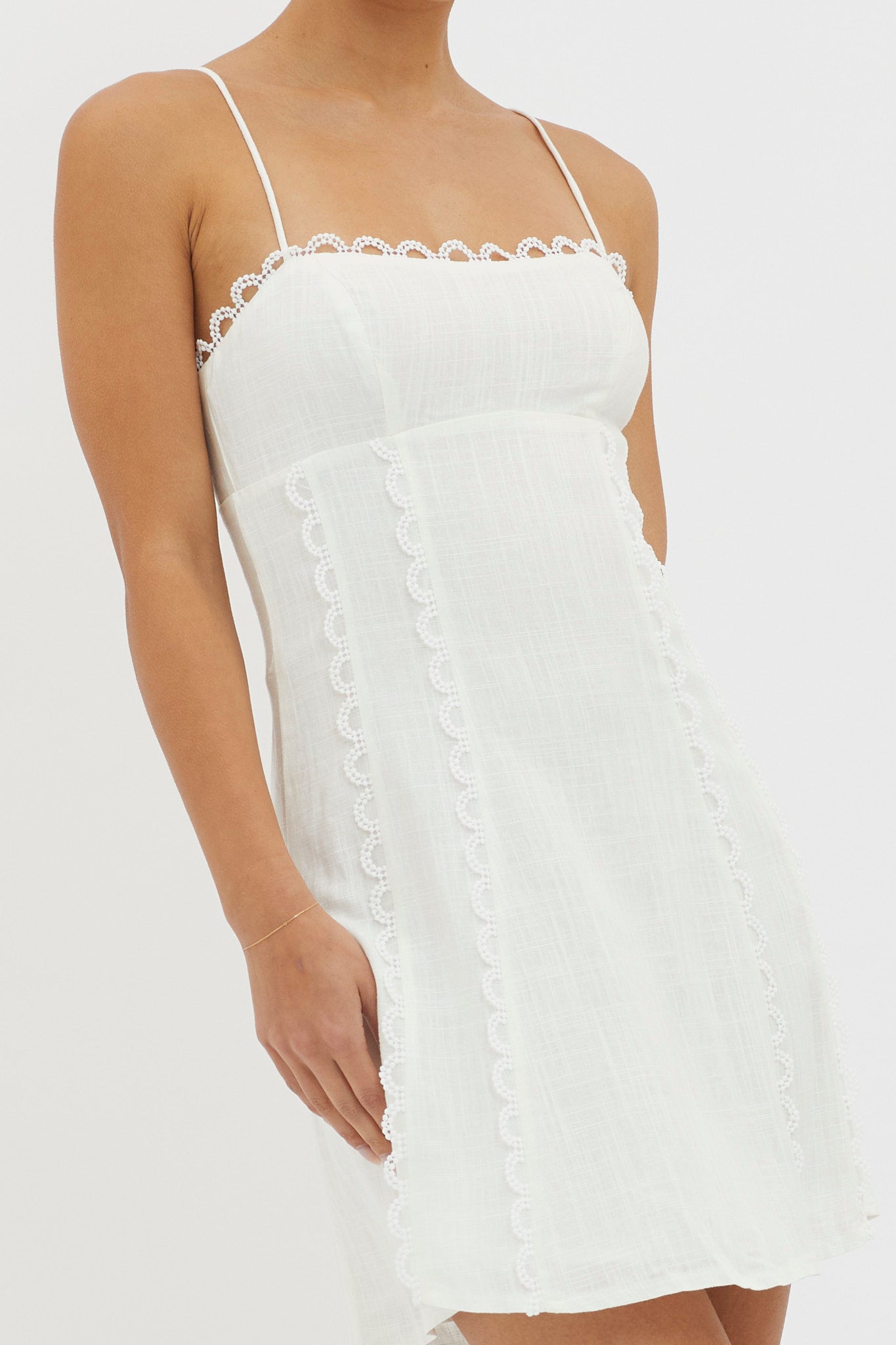 Chamberlain Scallop Trim Mini Dress White-Fable Dress