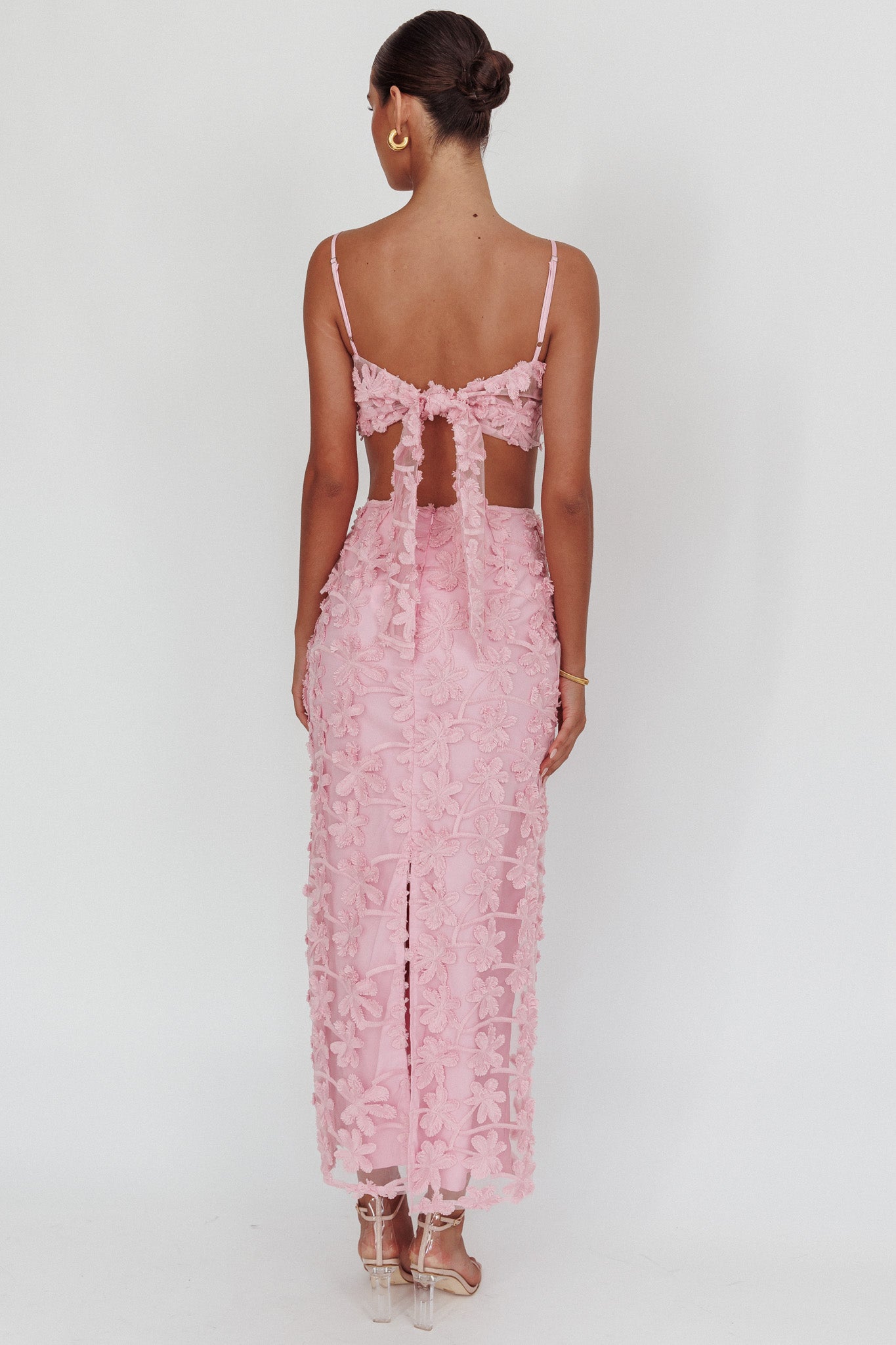 Casi Palm Tree Embroidered Maxi Skirt Baby Pink-Fable Dress