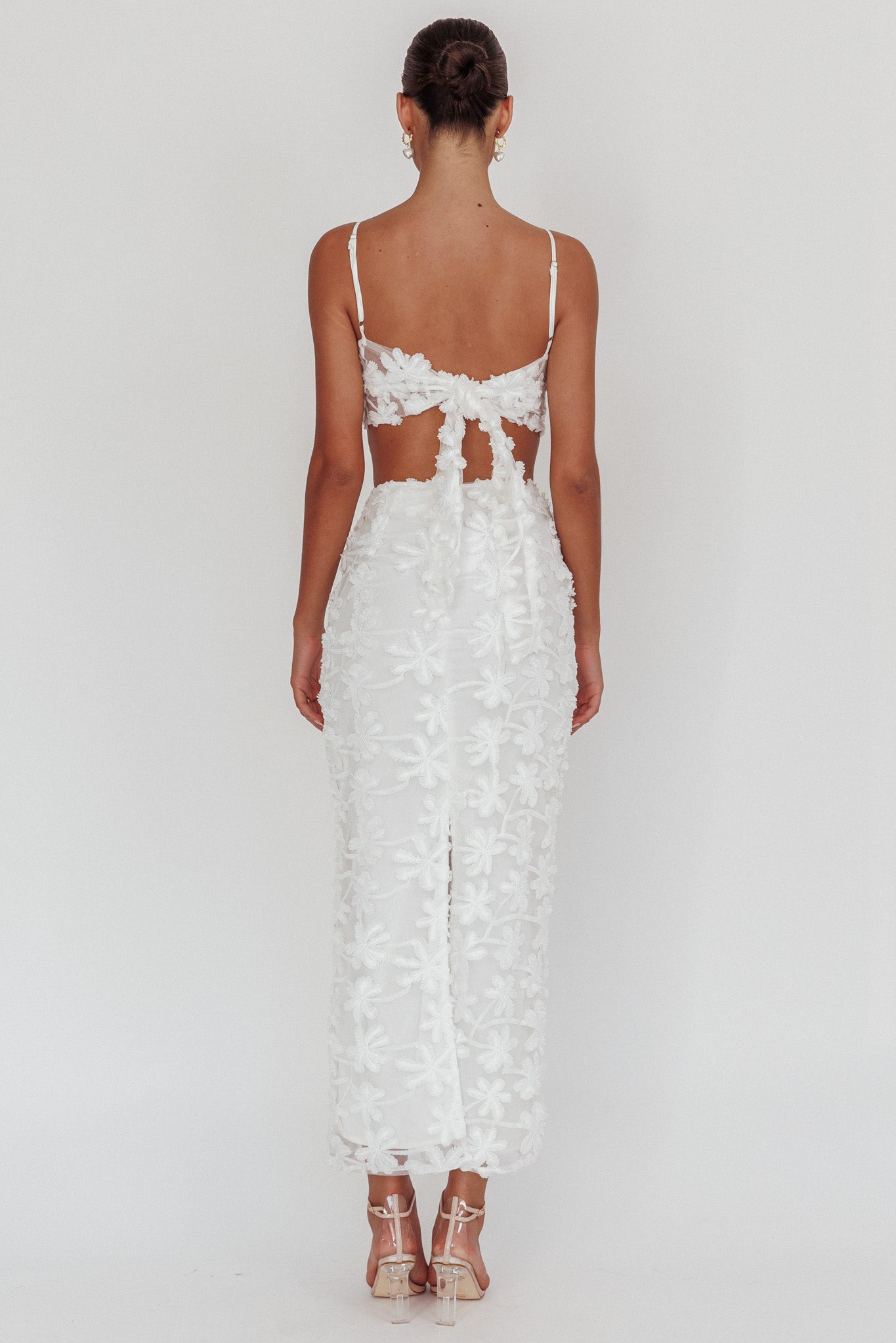 Casi Palm Tree Embroidered Maxi Skirt White-Fable Dress