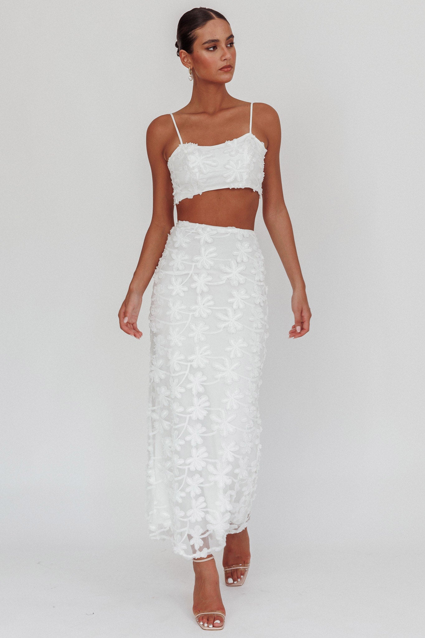 Casi Tied Back Crop Top Embroidered White-Fable Dress