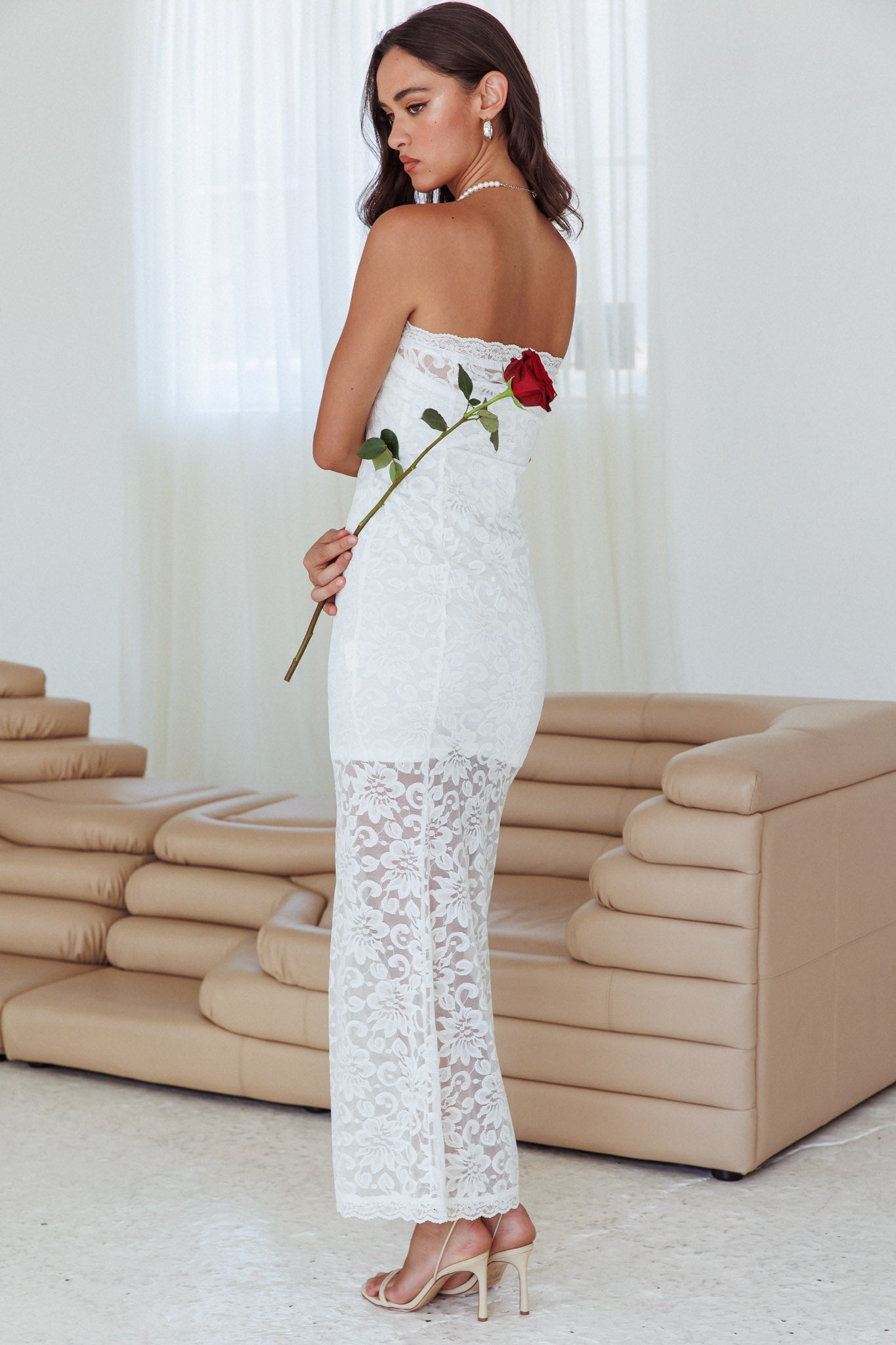 Must Be Love Strapless Lace Dress Off White-Fable Dress