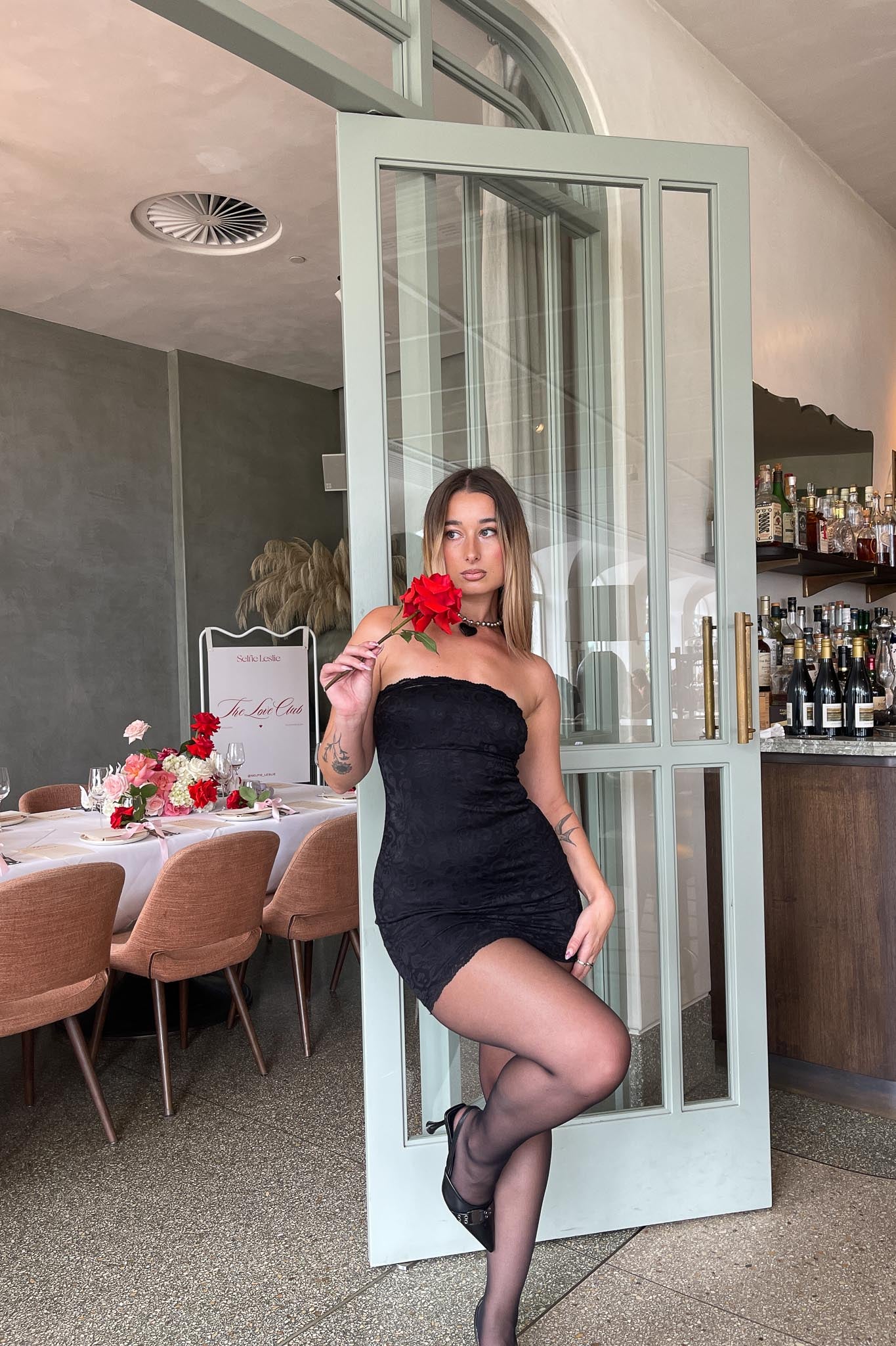 Must Be Love Lace Mini Dress Black-Fable Dress