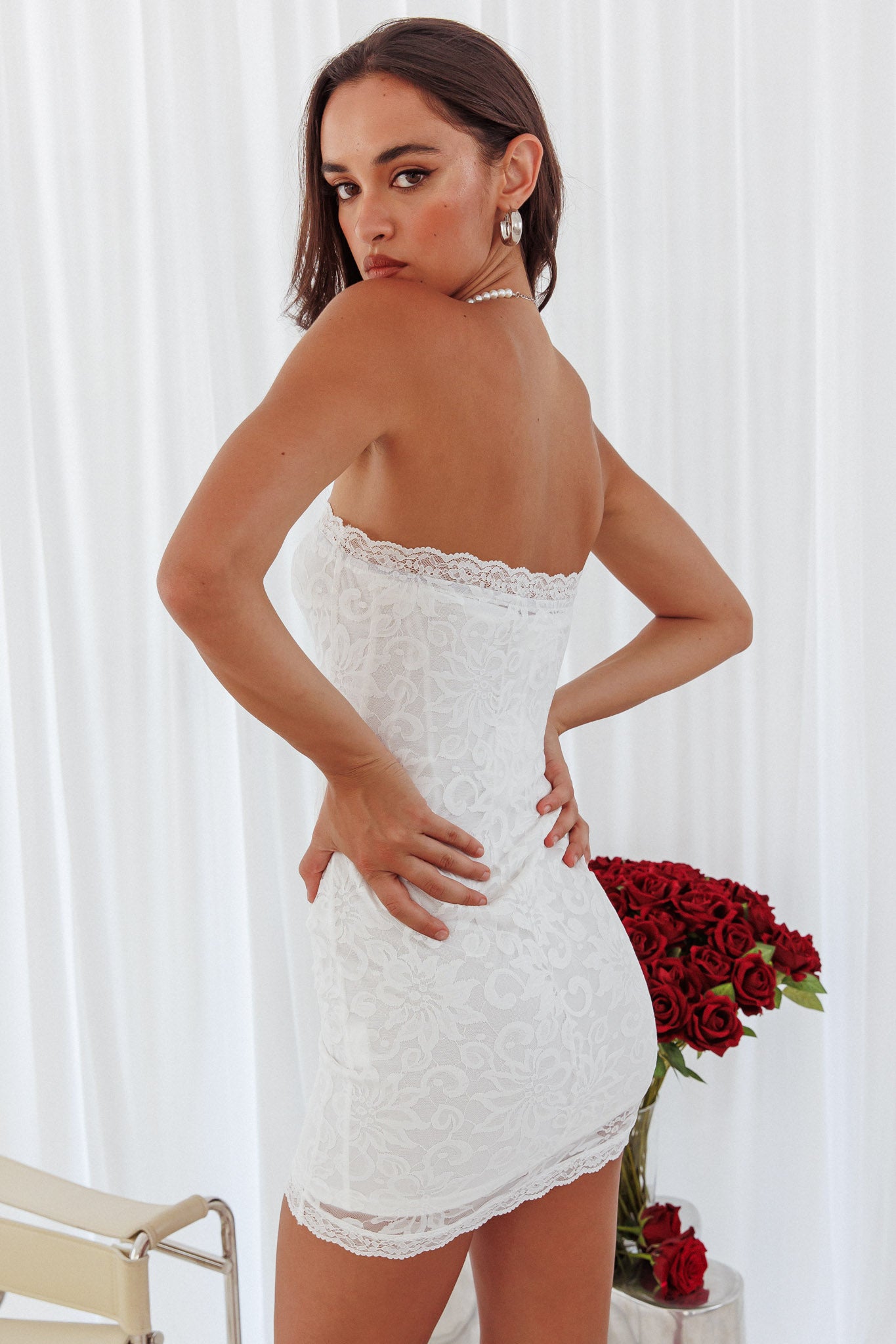 Must Be Love Lace Mini Dress White-Fable Dress