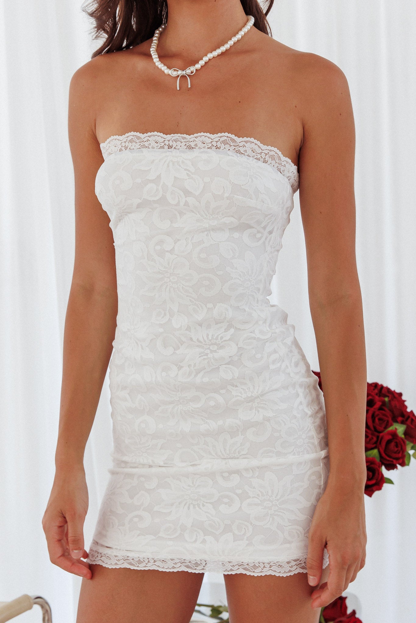 Must Be Love Lace Mini Dress White-Fable Dress