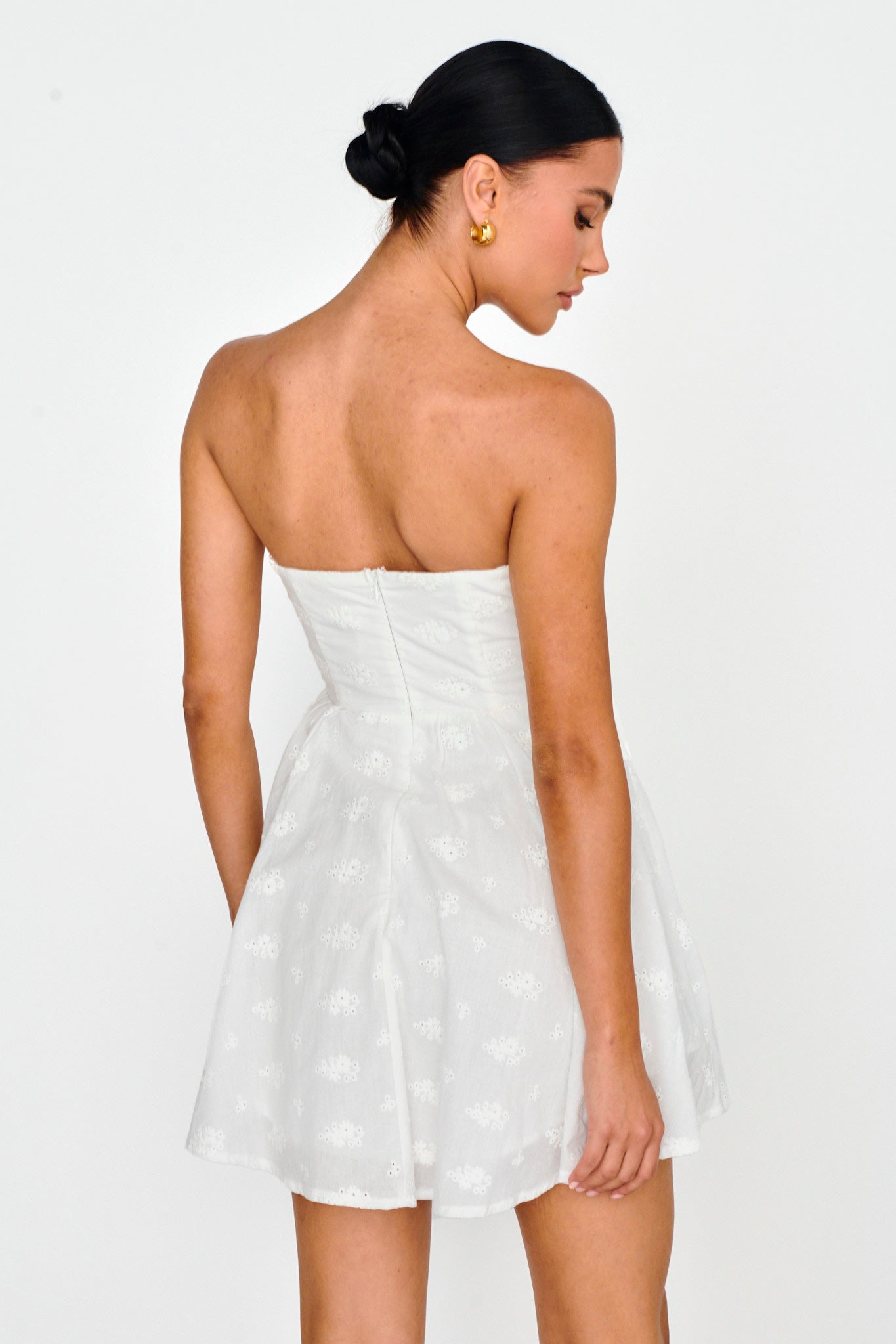 Mon Petit Lace-Up Bodice Mini Dress White-Fable Dress