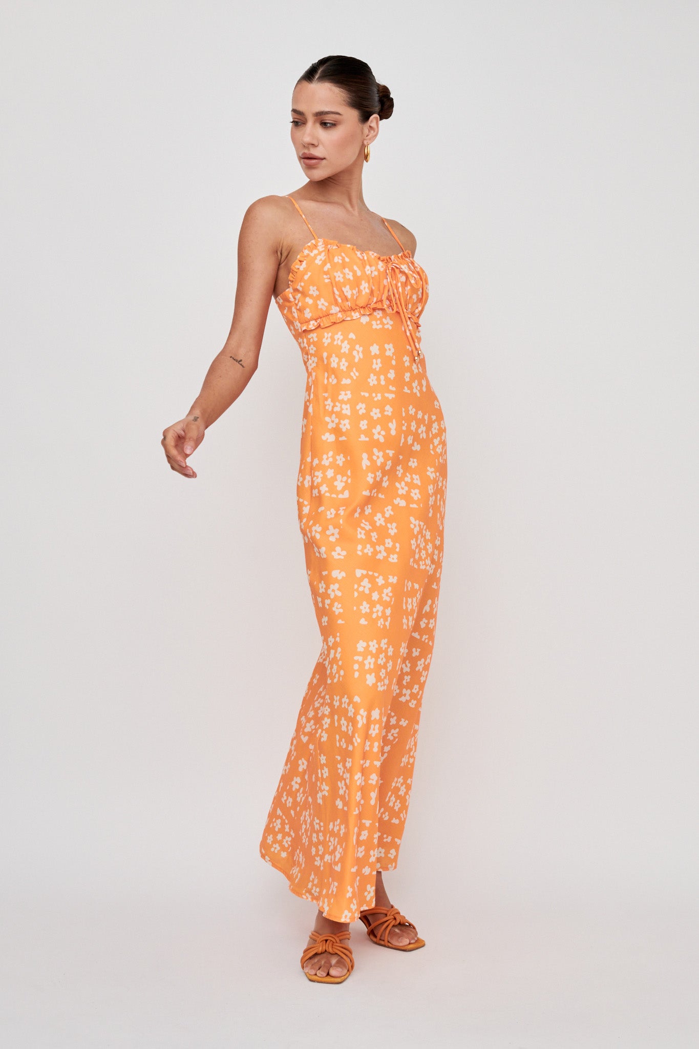 Anja Frill Trim Maxi Dress Print Orange White-Fable Dress