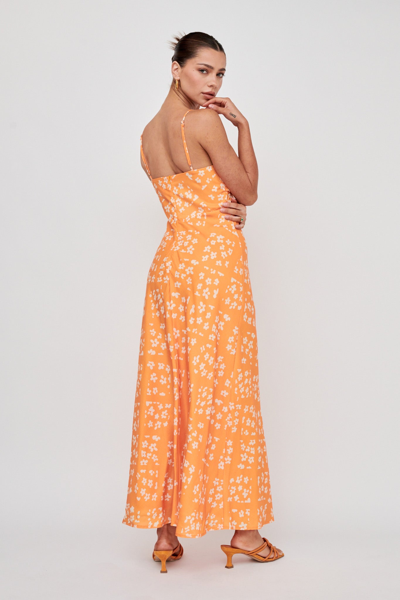 Anja Frill Trim Maxi Dress Print Orange White-Fable Dress