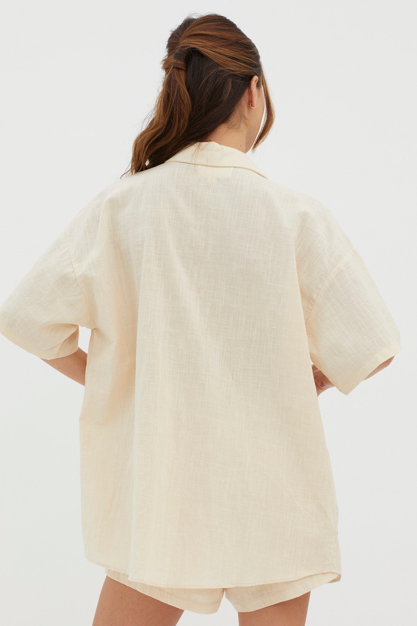 Ciao Ciao Embroidered Drawstring Shorts Oat-Fable Dress