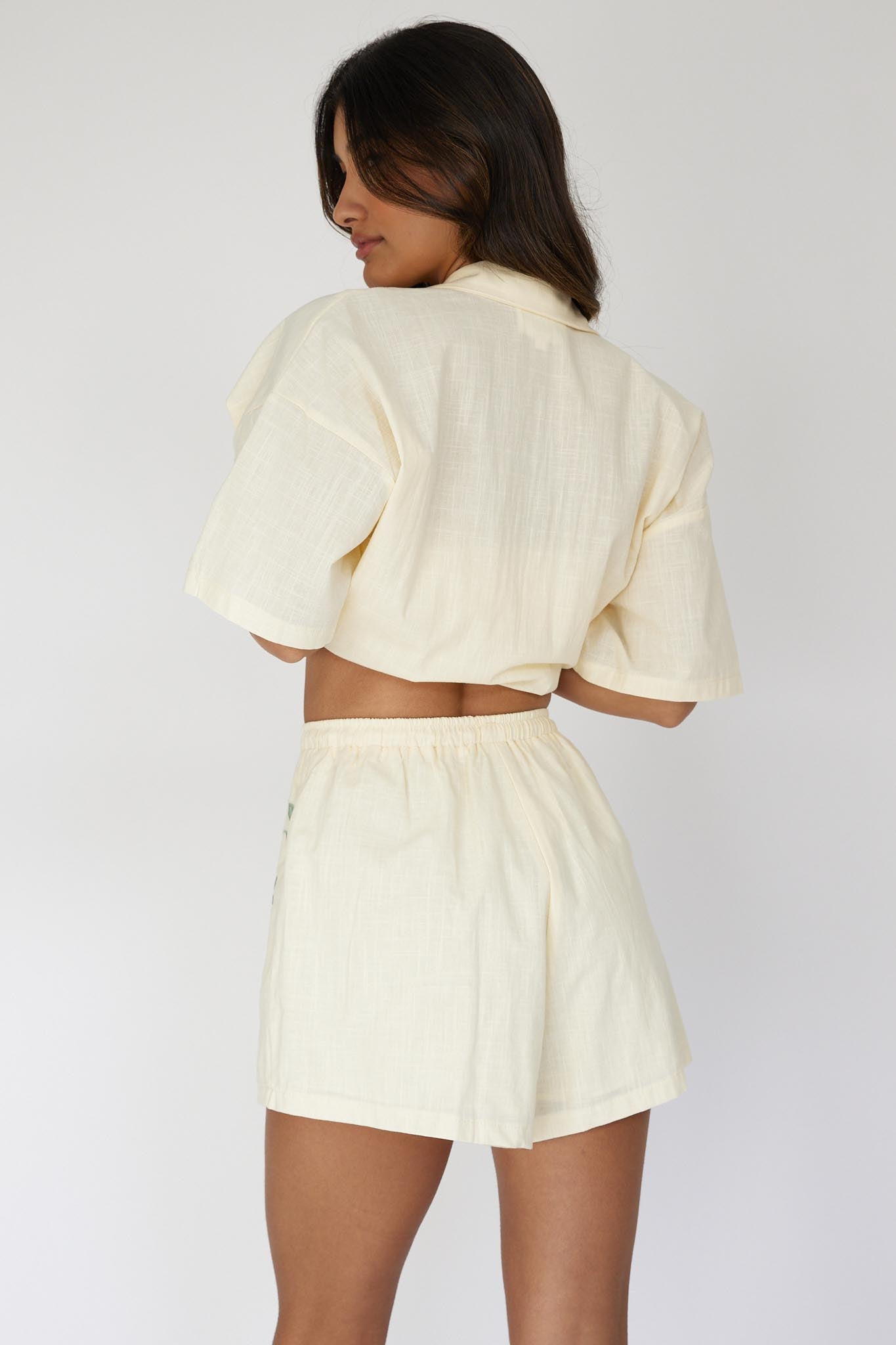 Ciao Ciao Embroidered Drawstring Shorts Butter-Fable Dress