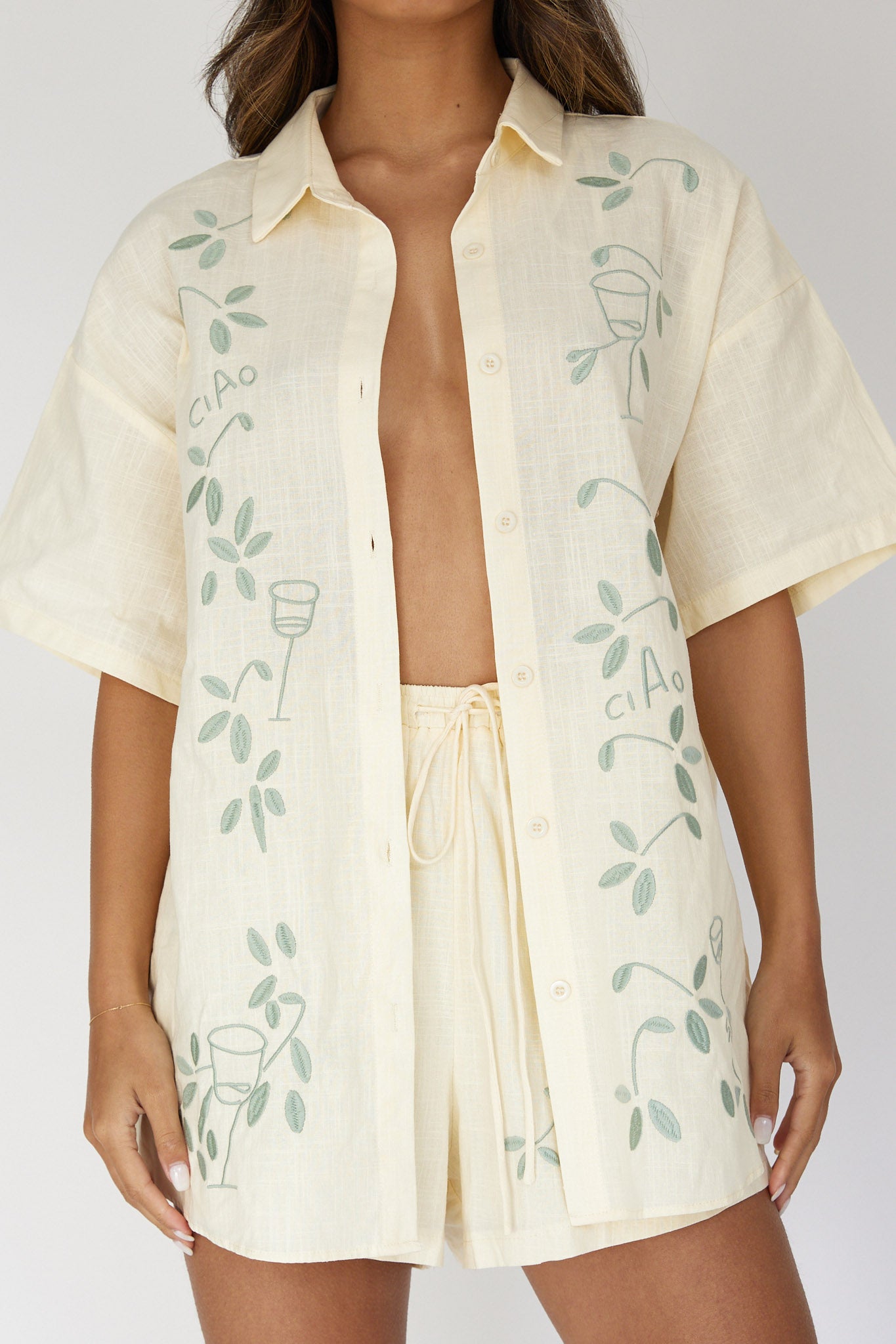 Ciao Ciao Embroidered Button-Up Shirt Butter-Fable Dress