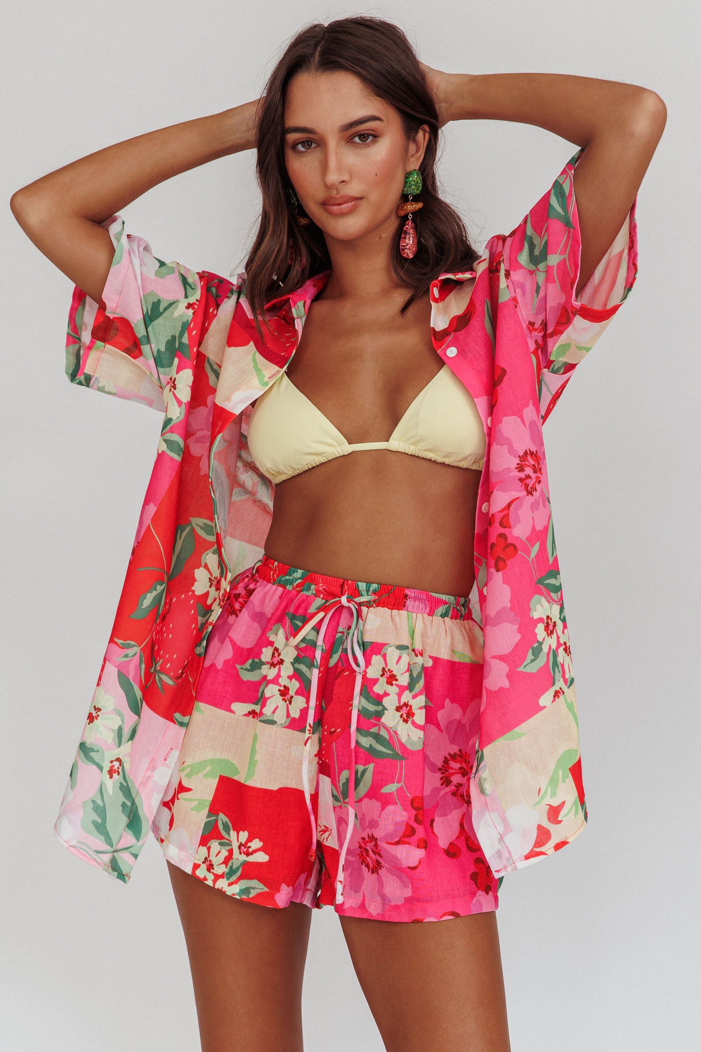 Ciao Ciao Floral Drawstring Shorts Pink-Fable Dress