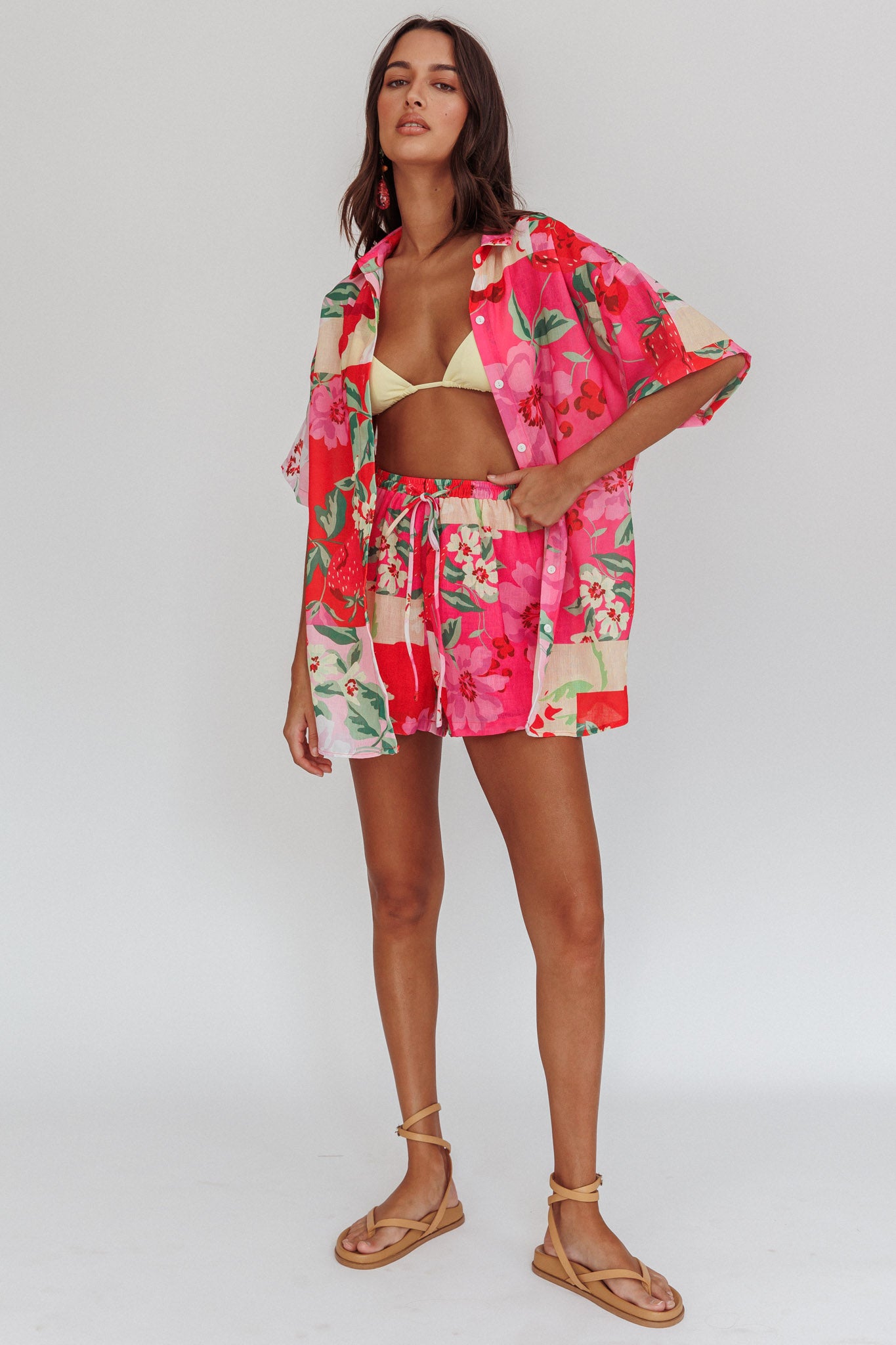 Ciao Ciao Floral Drawstring Shorts Pink-Fable Dress