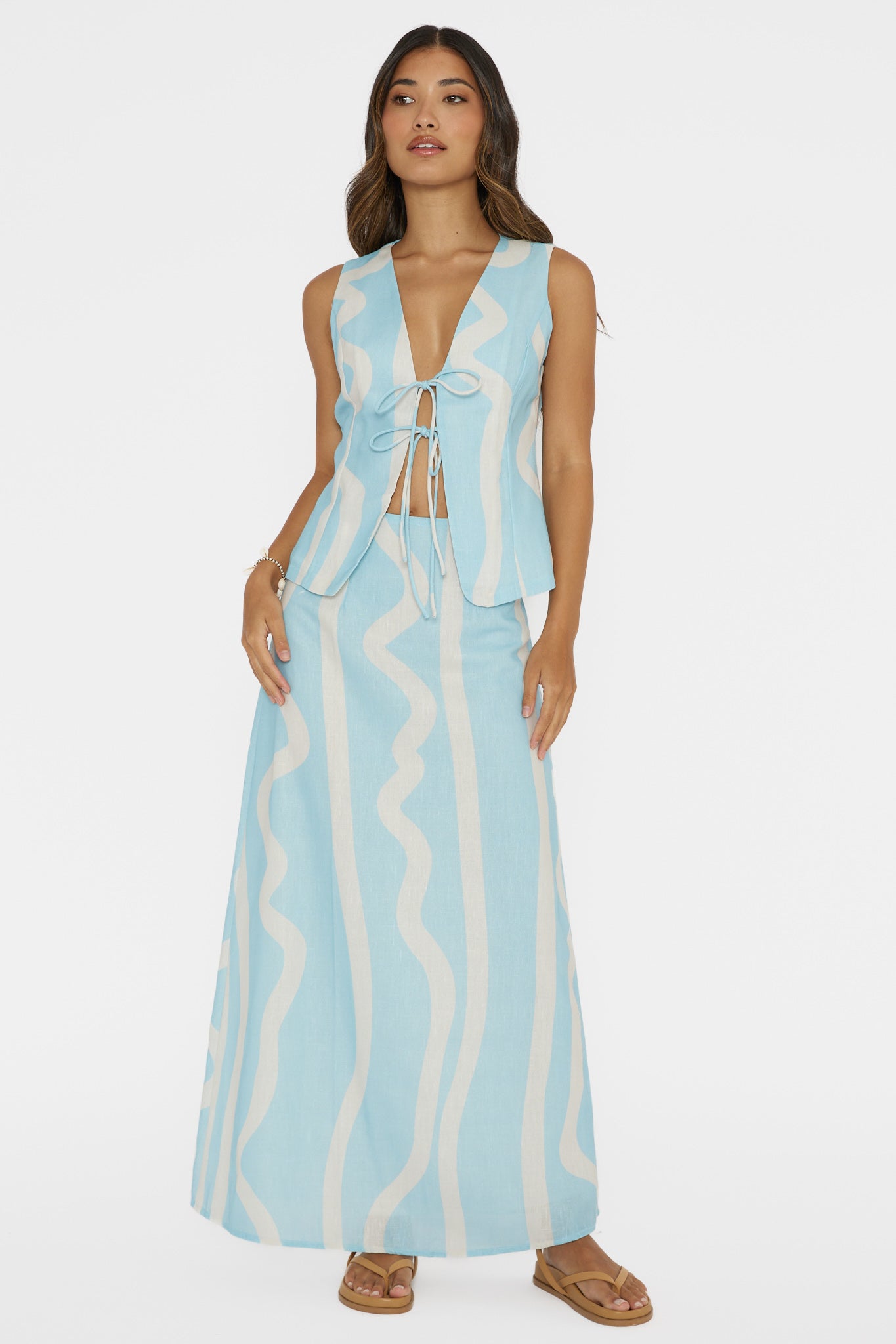 Meet Me There Tied Vest Top Abstract Blue-Fable Dress