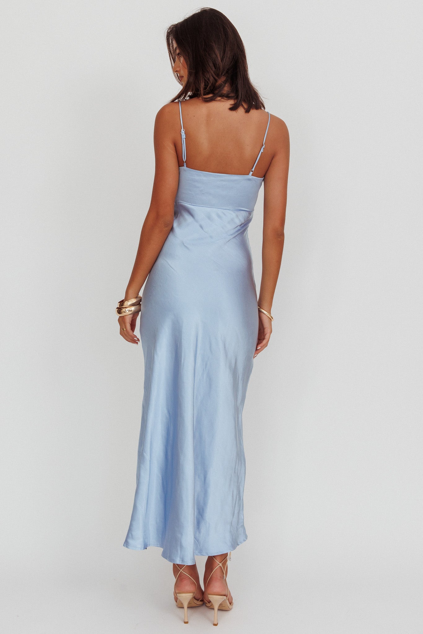 Marlie Side Pleat Maxi Dress Blue-Fable Dress