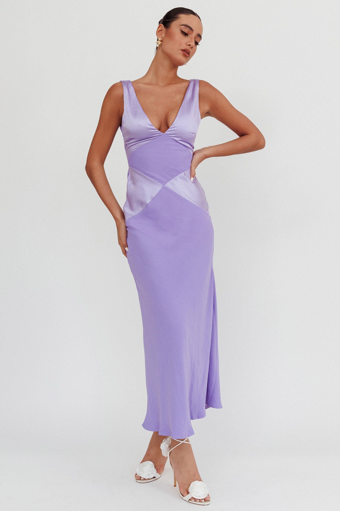 Soul Fire V-Neck Maxi Dress Lilac-Fable Dress
