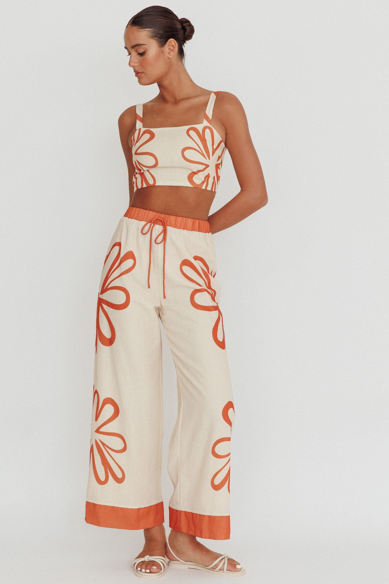 Briar Floral Wide Leg Pants Rust Beige-Fable Dress