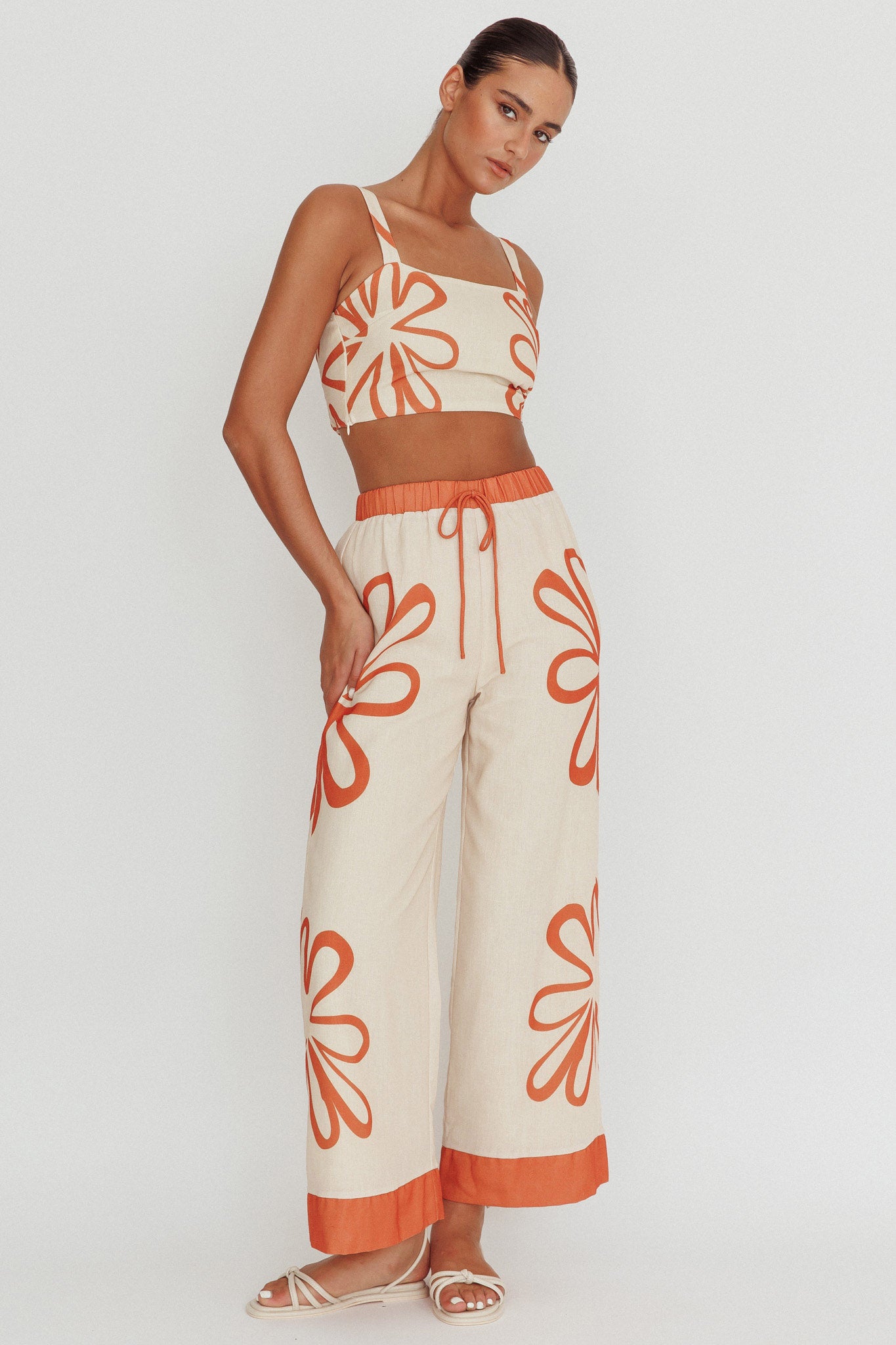 Briar Floral Wide Leg Pants Rust Beige-Fable Dress