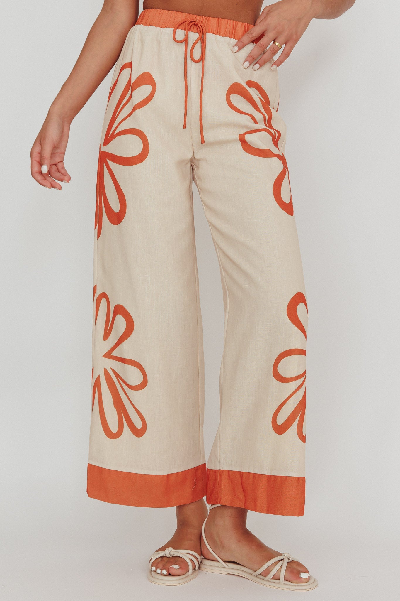 Briar Floral Wide Leg Pants Rust Beige-Fable Dress