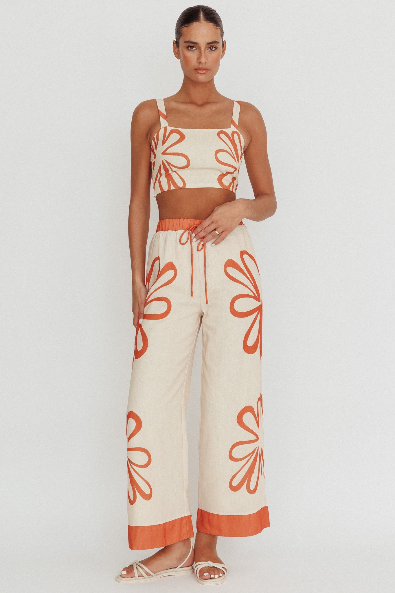 Briar Floral Wide Leg Pants Rust Beige-Fable Dress