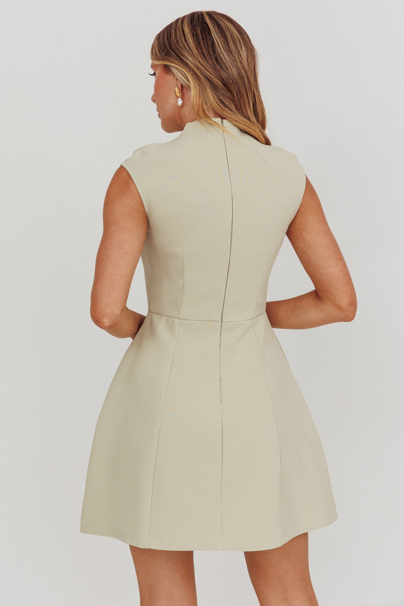 Thandi Pleat Shoulder Faux Pocket Mini Dress Sage-Fable Dress