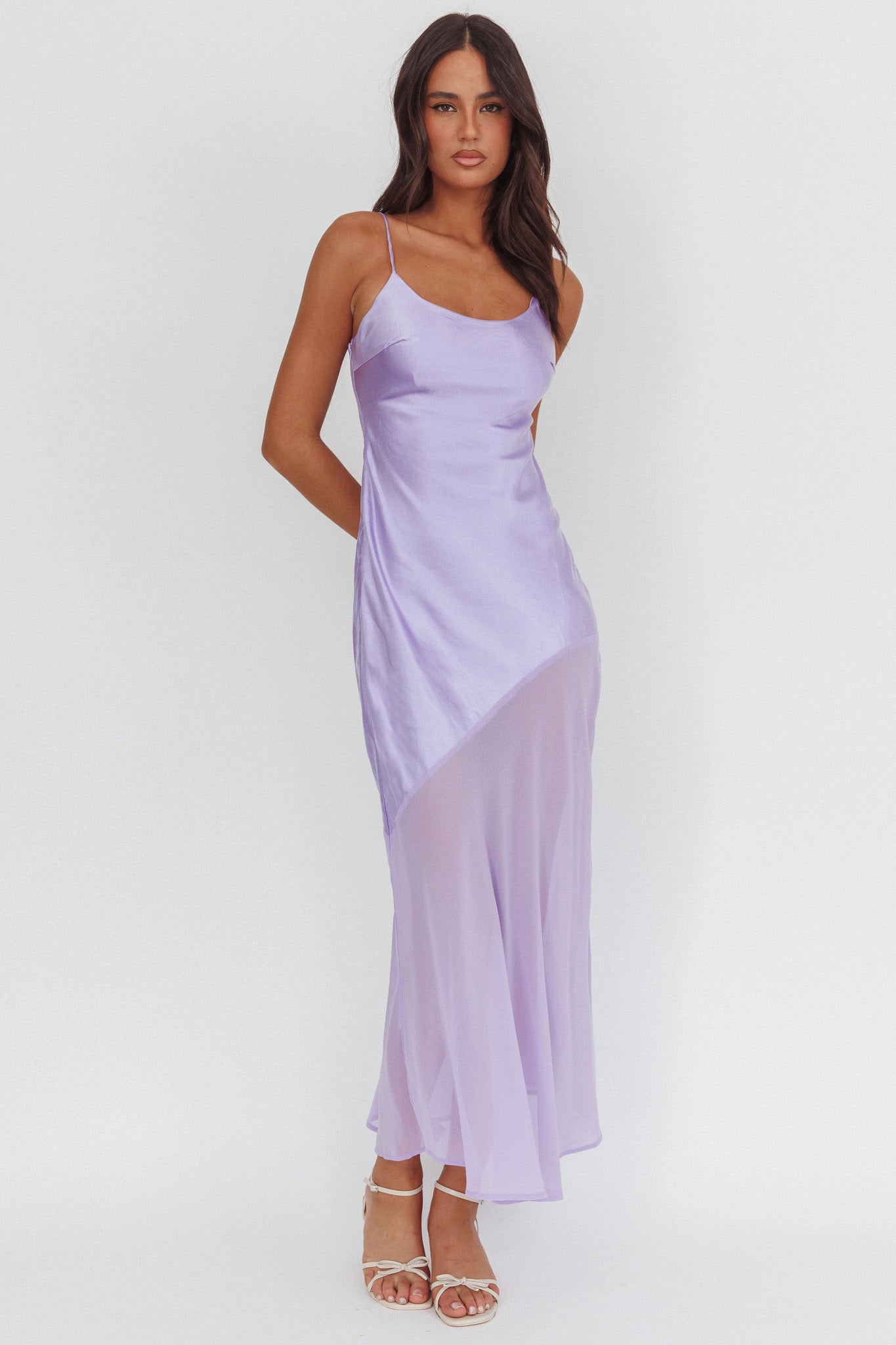 Gilded Dream Chiffon Hem Maxi Dress Lilac-Fable Dress