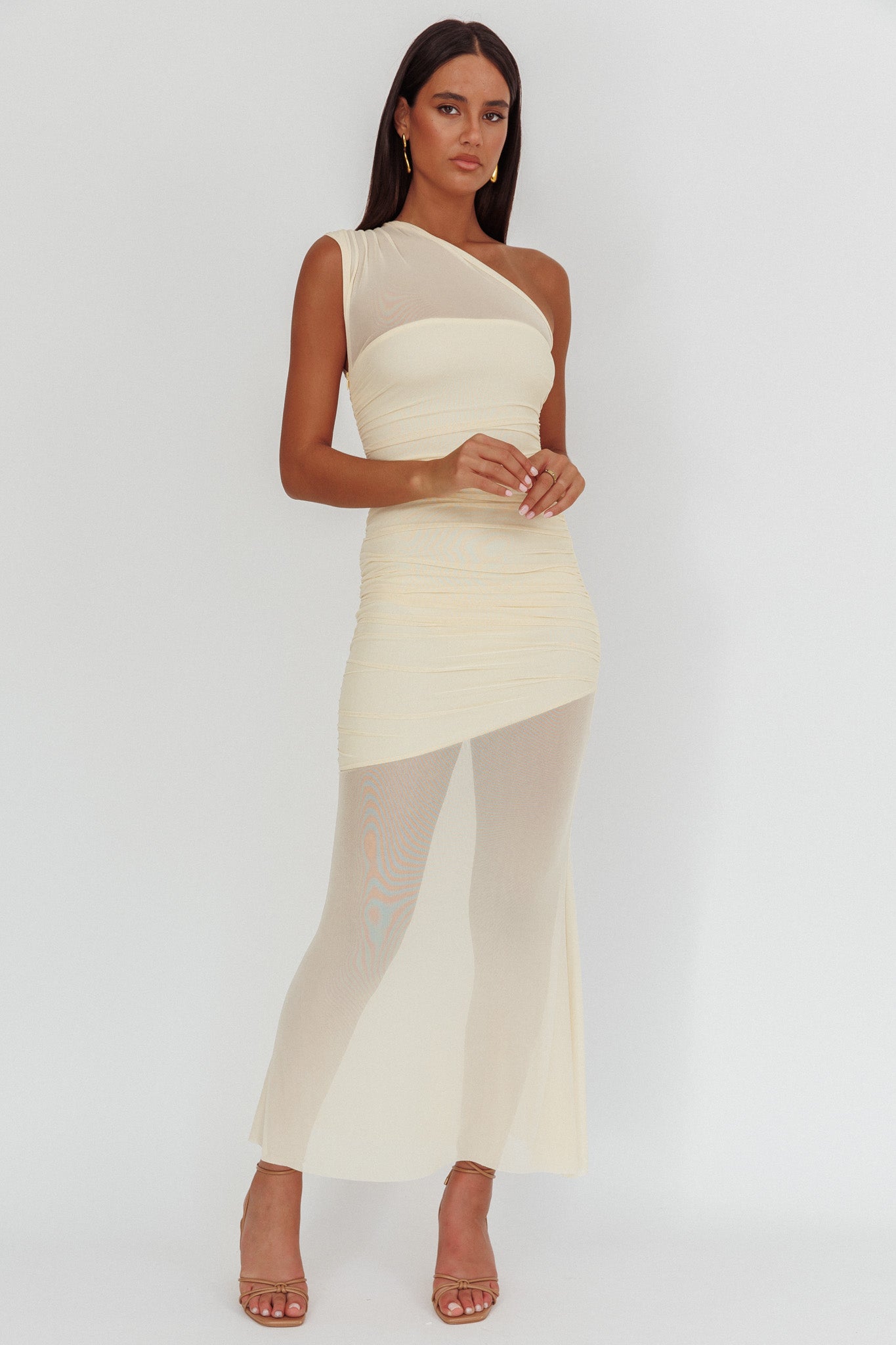 Verity One-Shoulder Sheer Maxi Dress Butter-Fable Dress