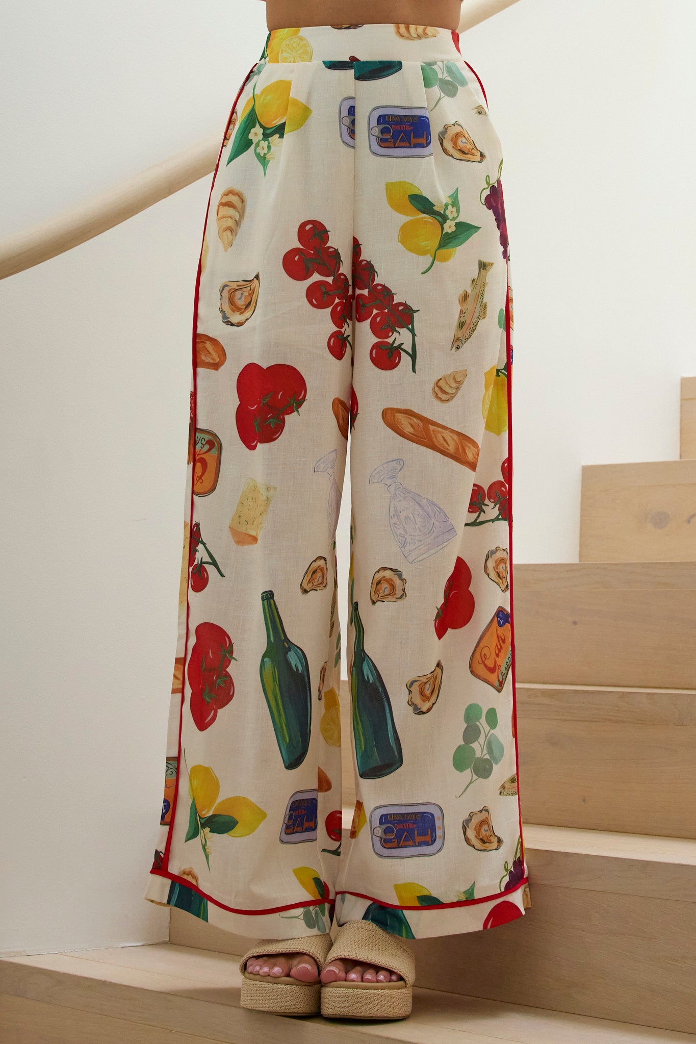 Canyons Piping Trim Wide Leg Pants Print Beige-Fable Dress