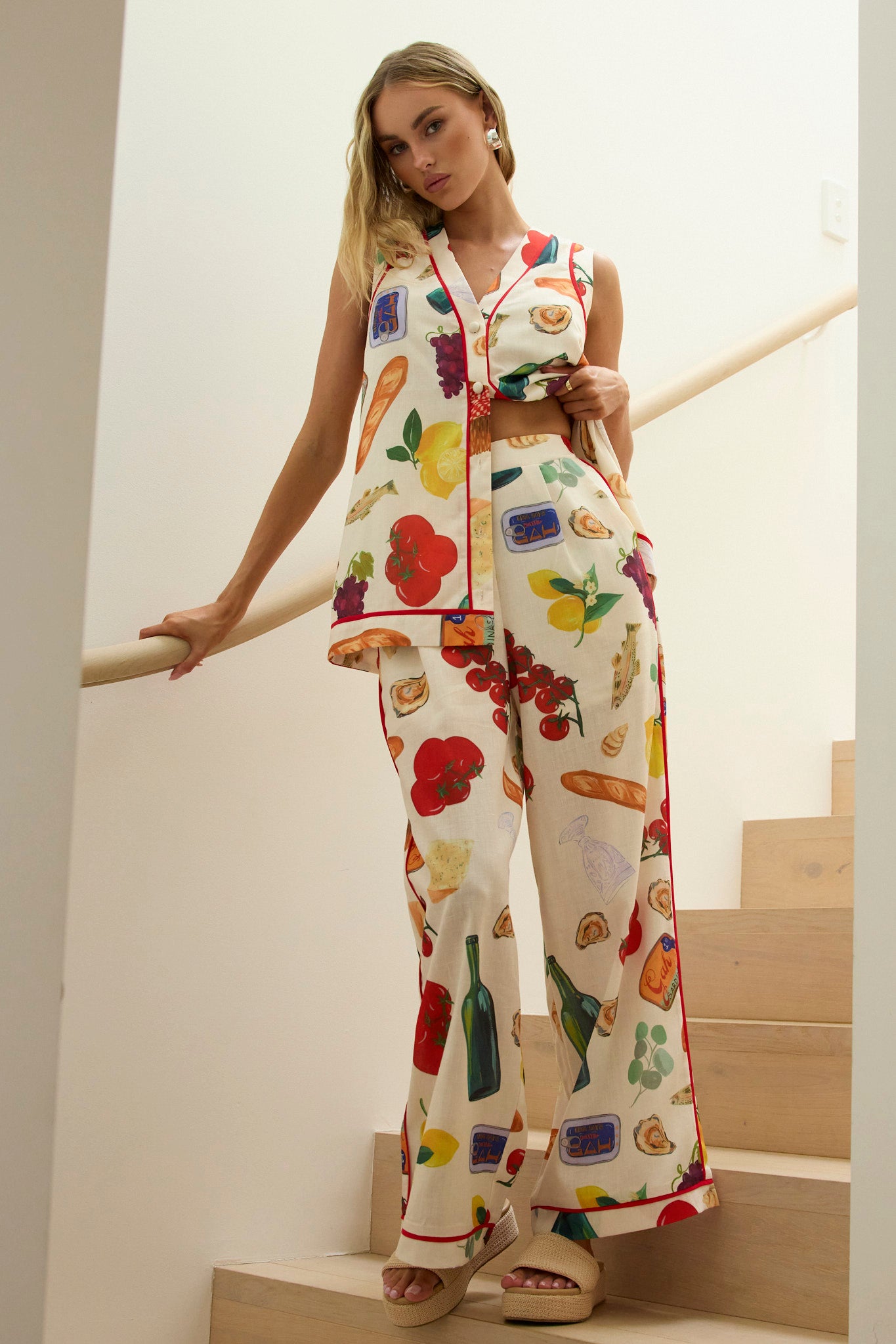 Canyons Sleeveless Button Top Print Beige-Fable Dress