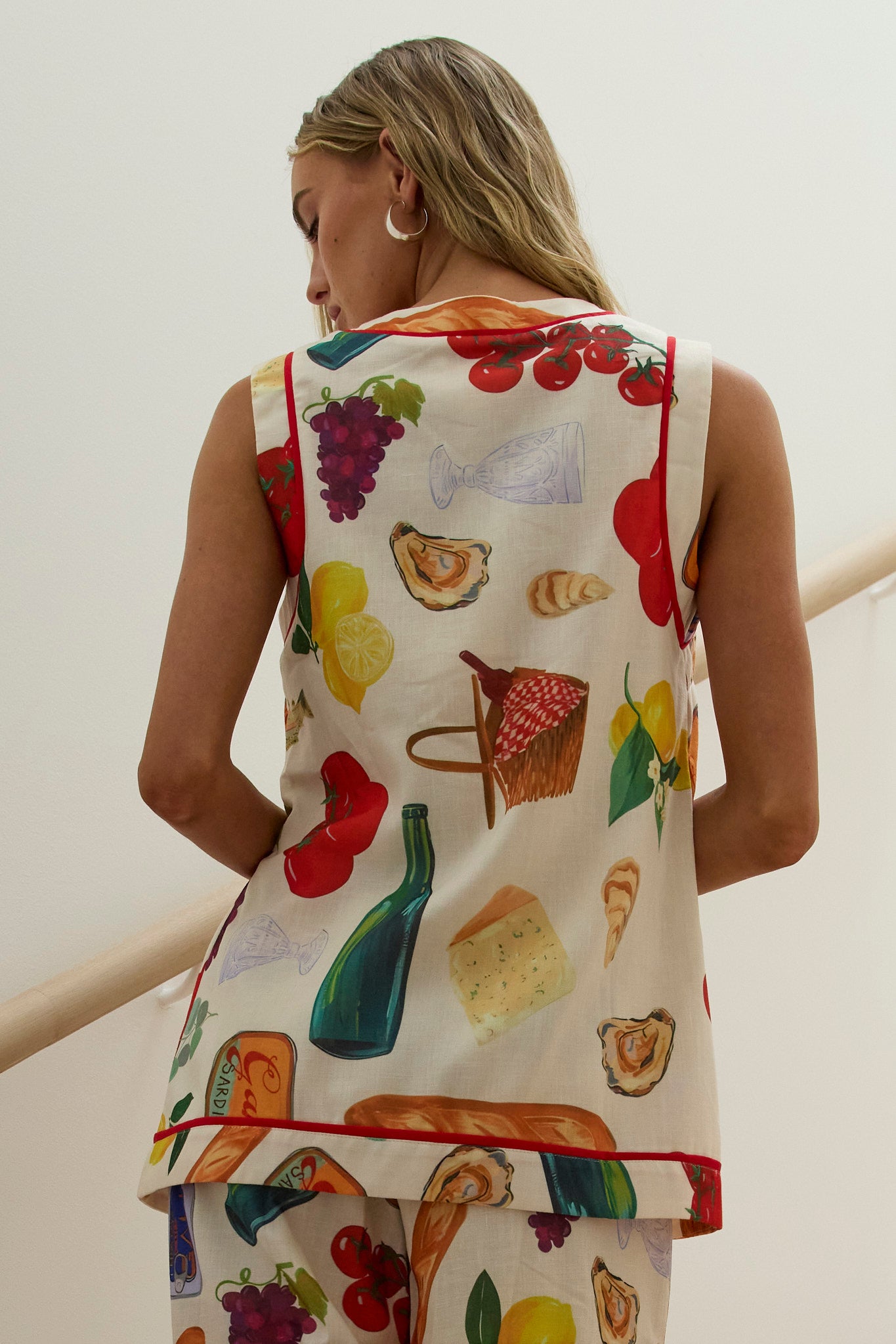 Canyons Sleeveless Button Top Print Beige-Fable Dress