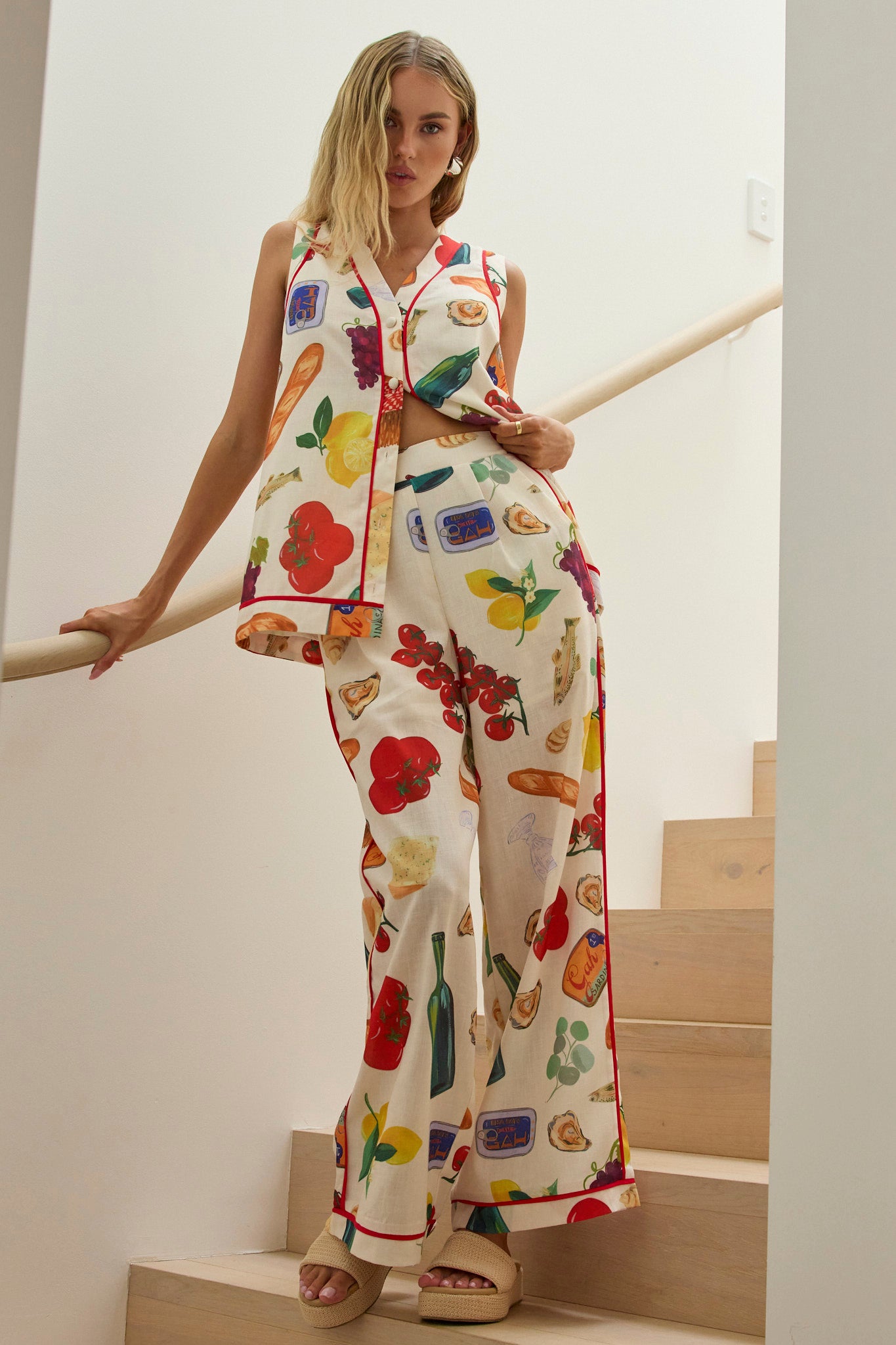 Canyons Sleeveless Button Top Print Beige-Fable Dress